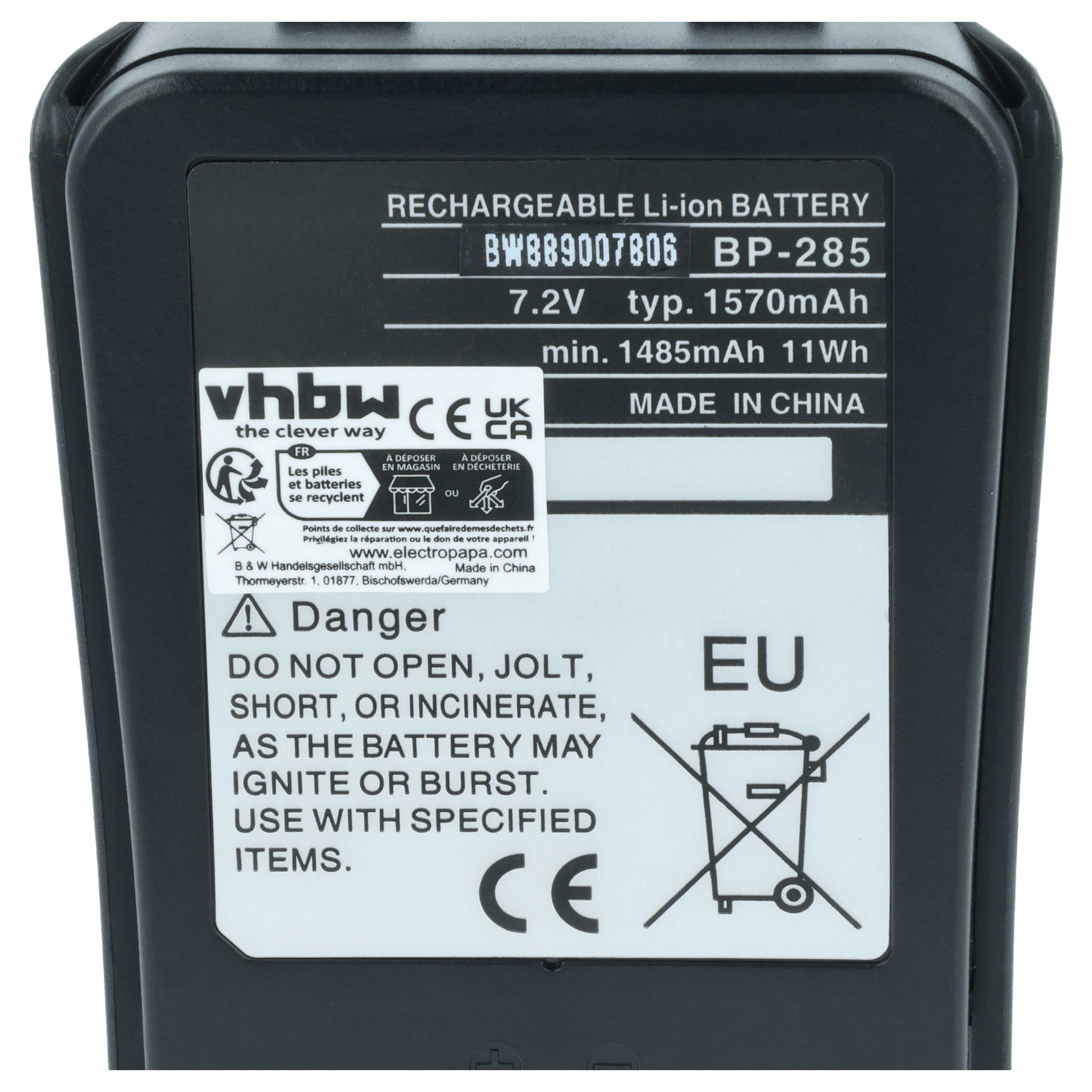 Radio Battery replaces Icom BP-285 - 1570 mAh 7.2 V Li-Ion