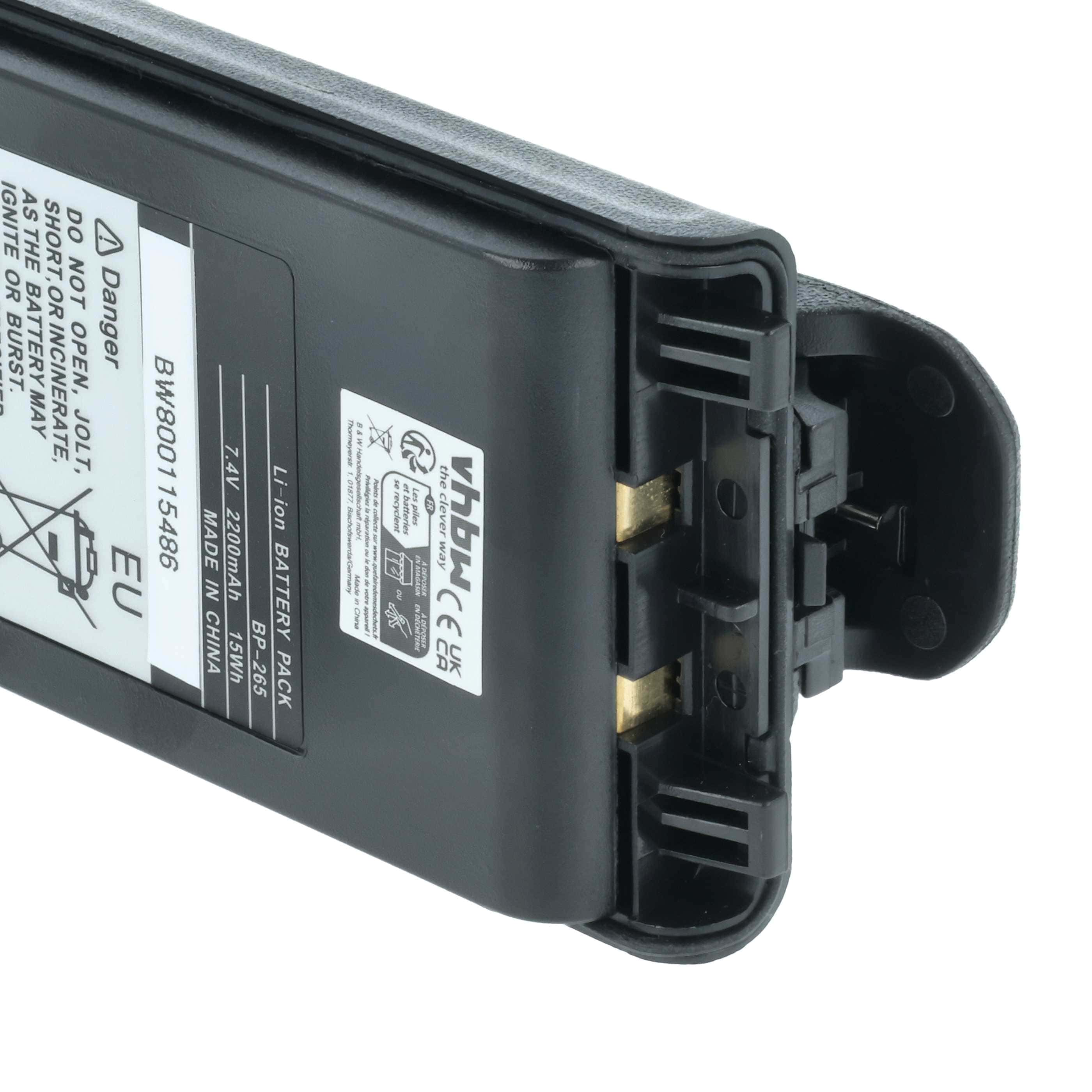 Radio 2x Battery replaces Icom BP-265LI, BP-265 - 2200 mAh 7.4 V Li-Ion + Belt Clip