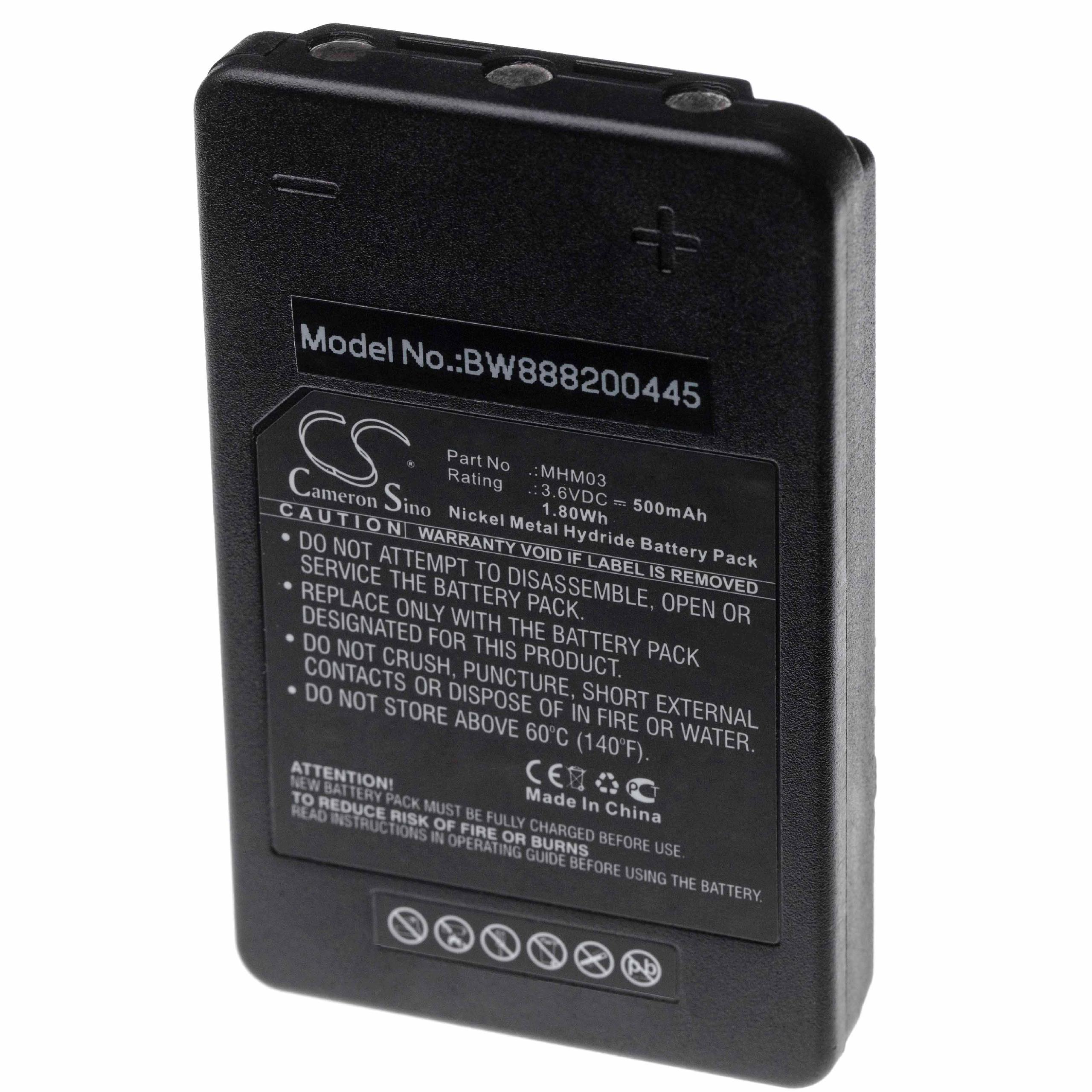 Batería reemplaza Autec MHM03, LPM01LI, LPM01 para mando distancia industrial Autec - 500 mAh 3,6 V NiMH