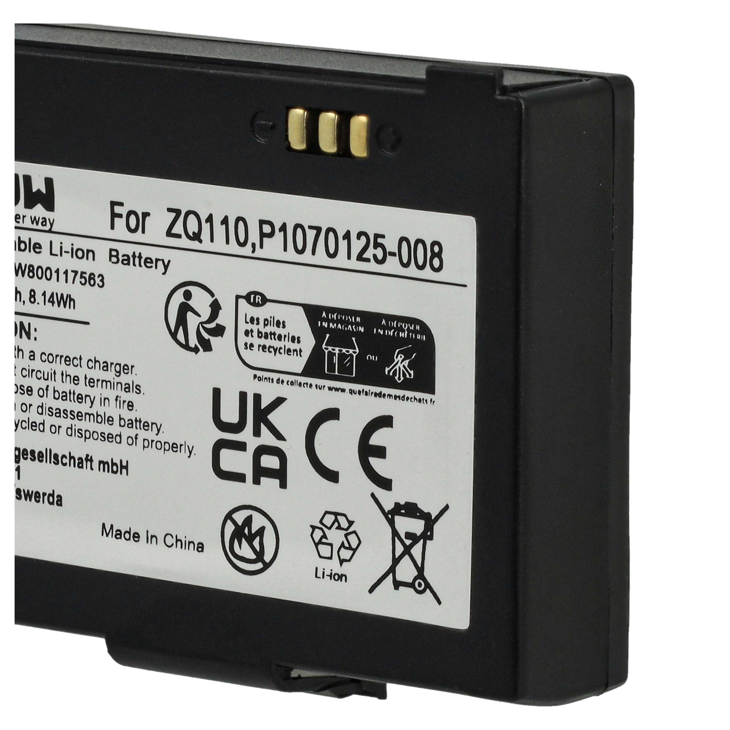 Akku als Ersatz für Bixolon K409-00007A, PBP-R200 für Bixolon Barcodescanner - 1100mAh 7,4V Li-Ion