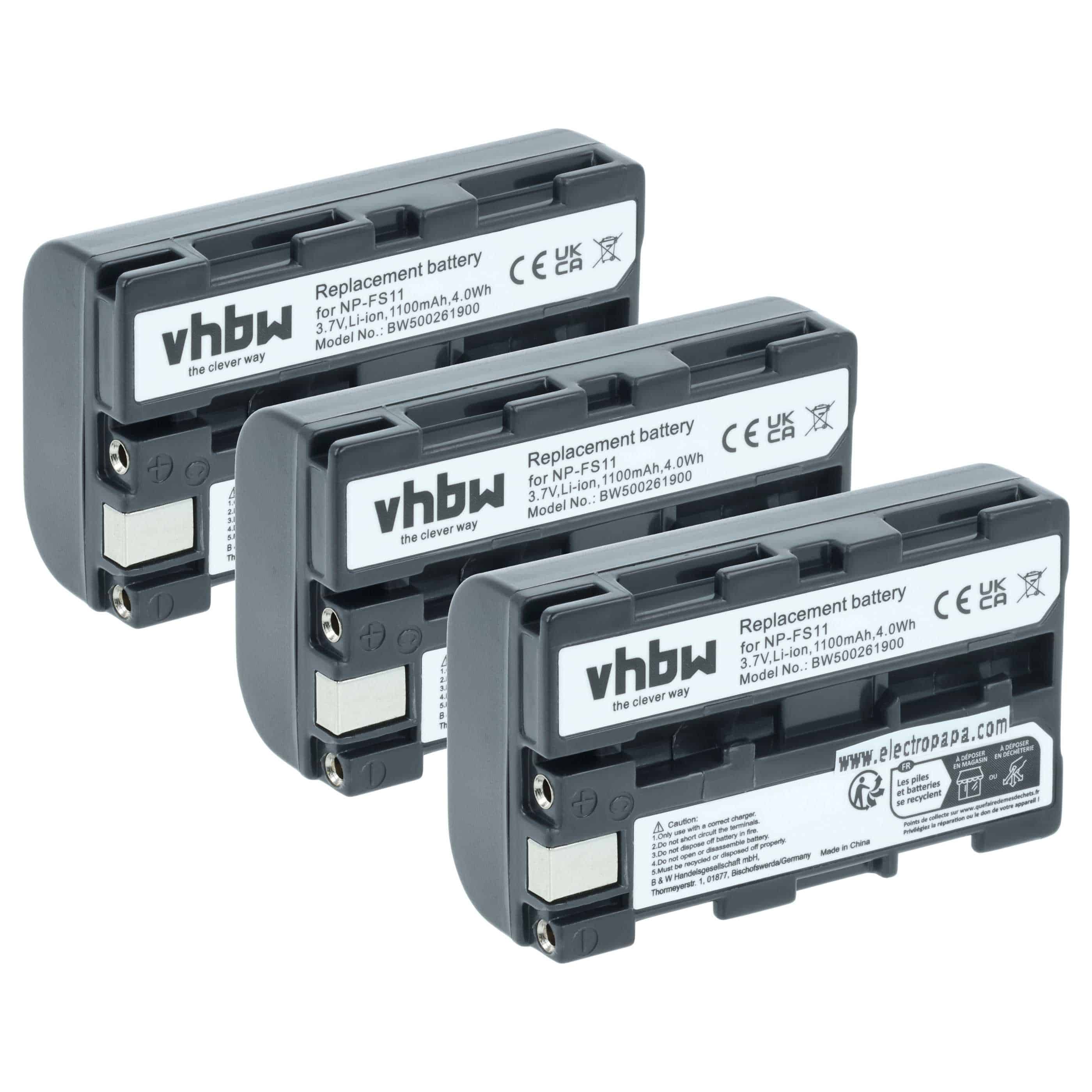 Videocamera 3x Battery replaces Sony NP-FM11, NP-FS10, NP-F11, NP-FM10, NP-F10 - 1100 mAh 3.6 V Li-Ion