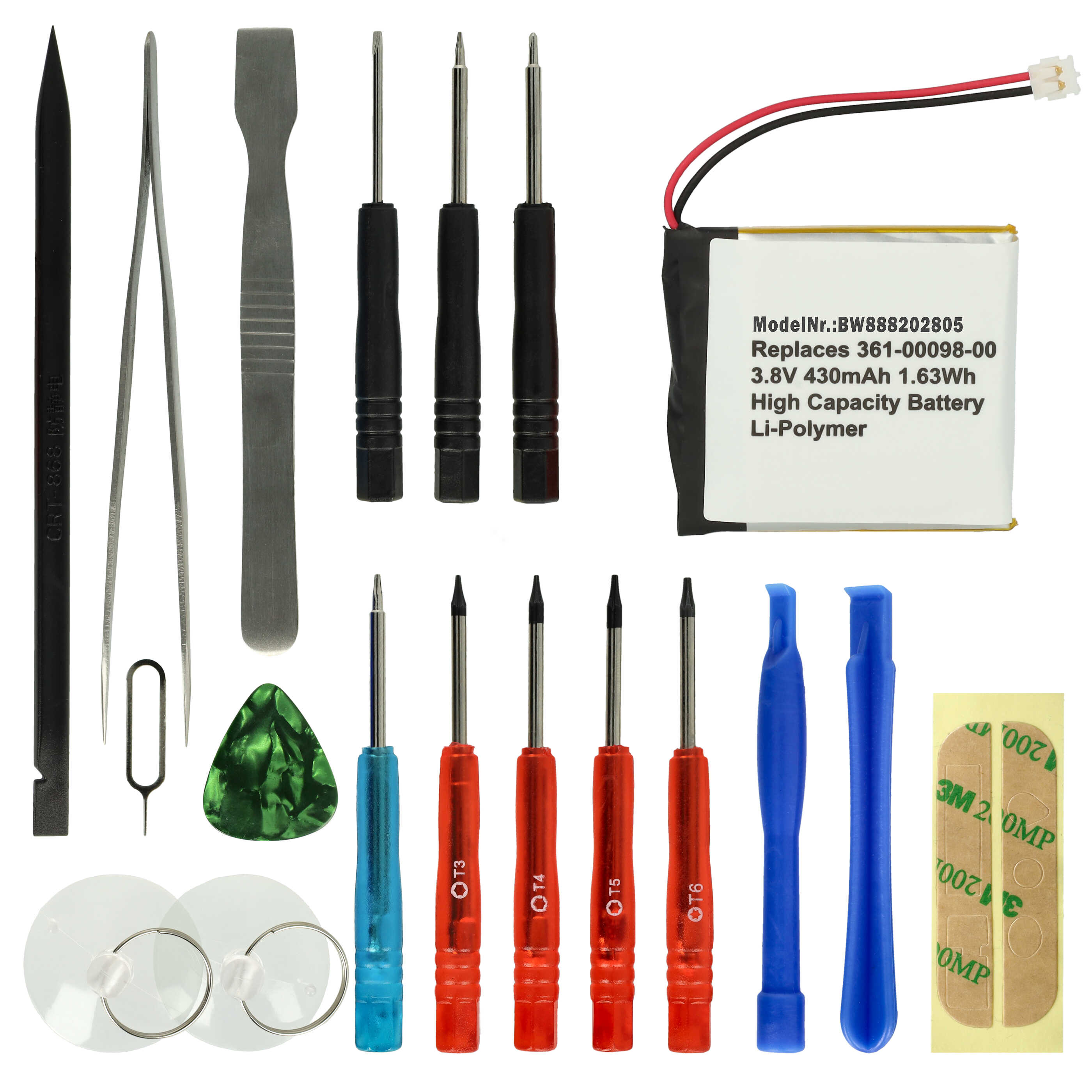 Smartwatch Battery replaces Garmin 361-00098-00 - 430 mAh 3.8 V Li-polymer + Tools