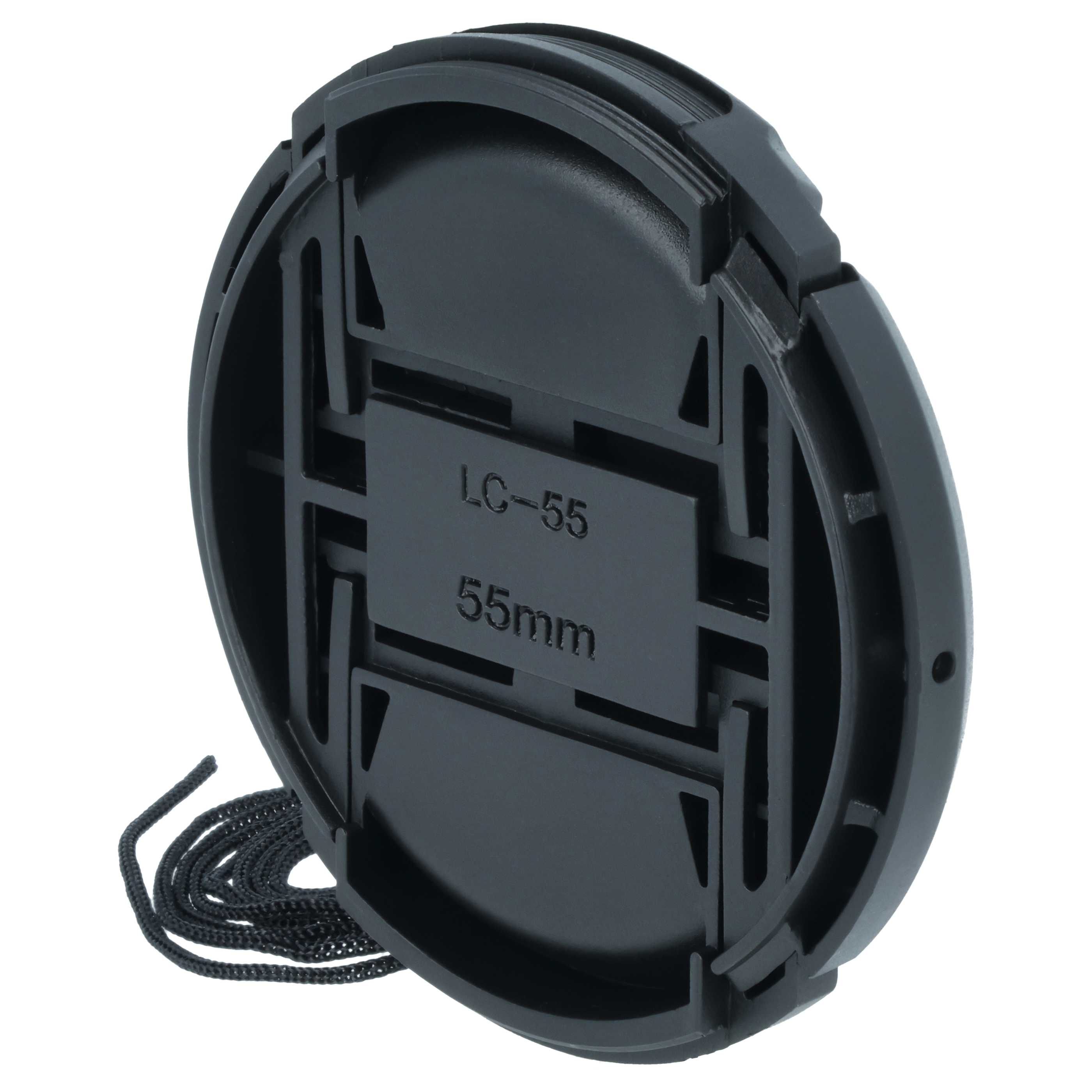 Bouchon d'objectif 55 mm - Prise centrée, plastique, noir