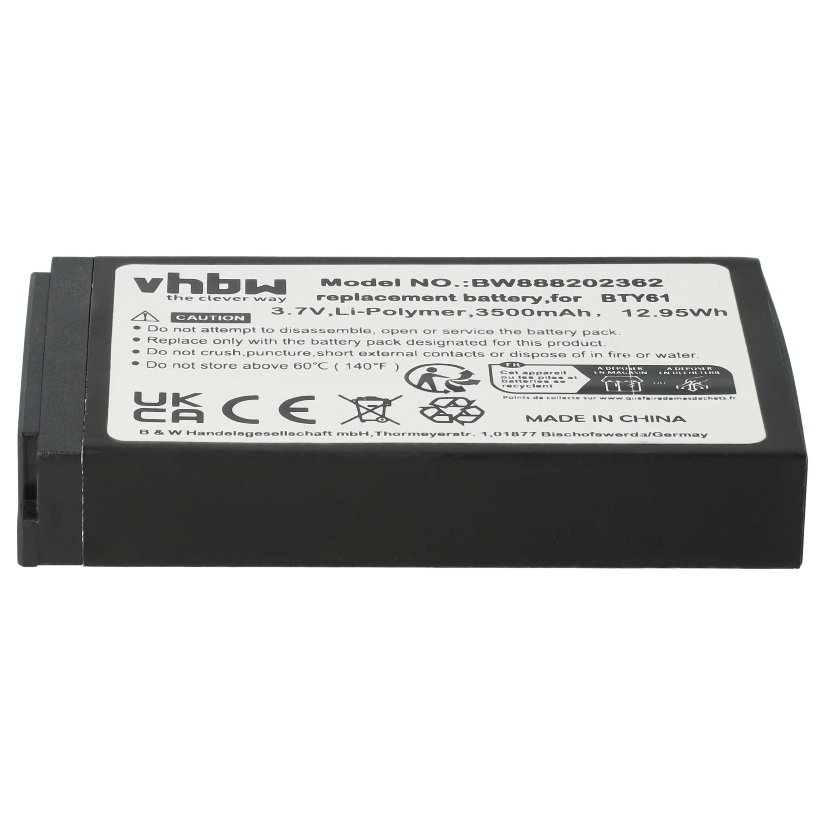 Handheld Computer Battery replaces Newland BTY61 - 3800mAh, 3.7V