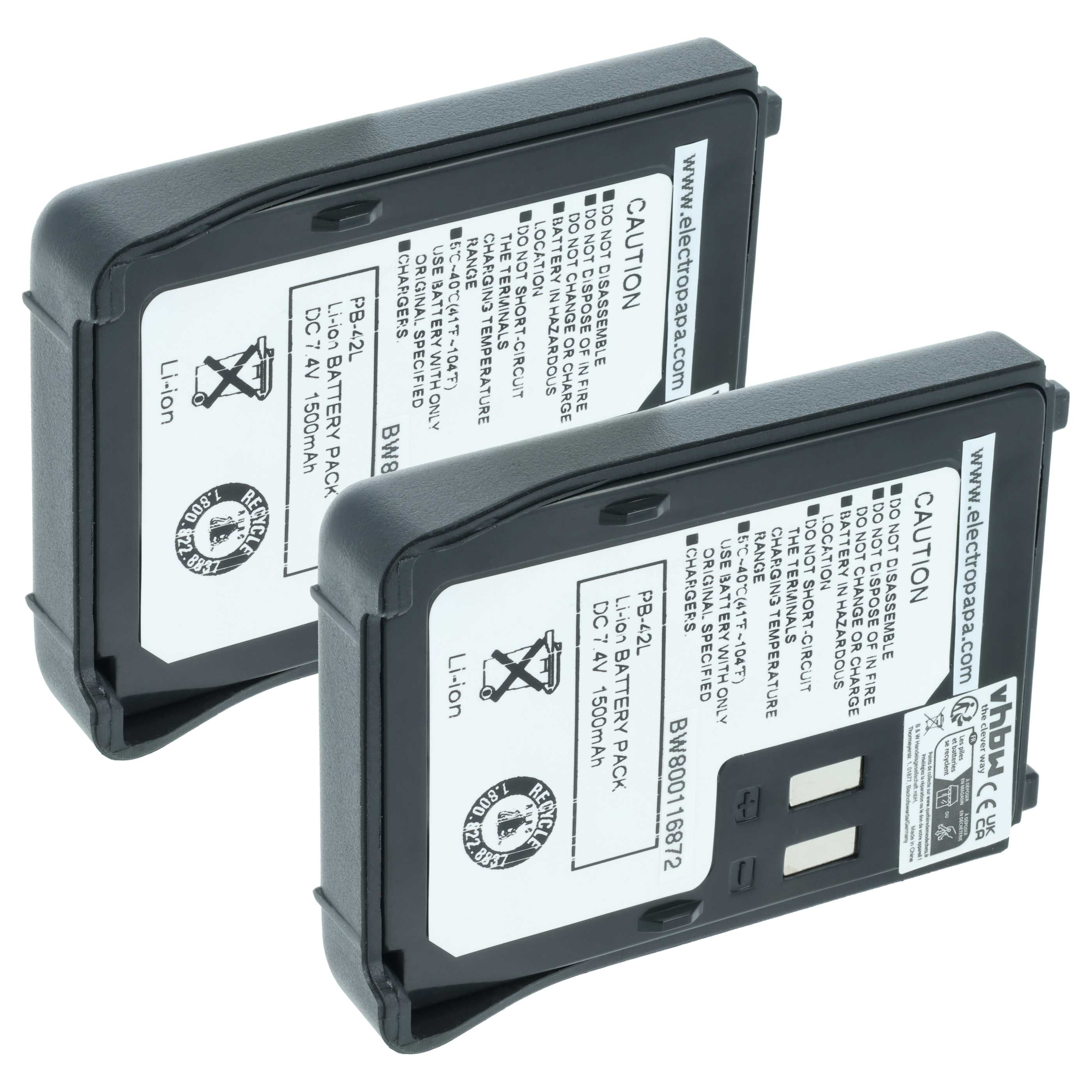 Radio 2x Battery replaces Kenwood PB-42Li, PB-42L, PB-42 - 1500 mAh 7.4 V Li-Ion