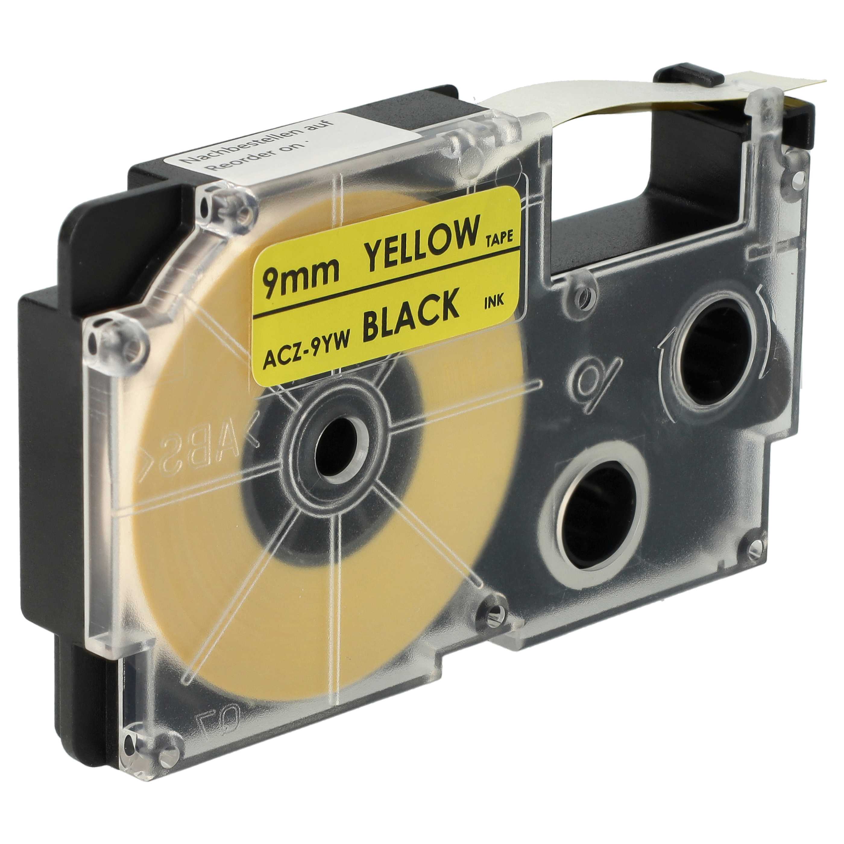Label Tape as Replacement for Casio XR-9YW1 - 9 mm Black to Yellow