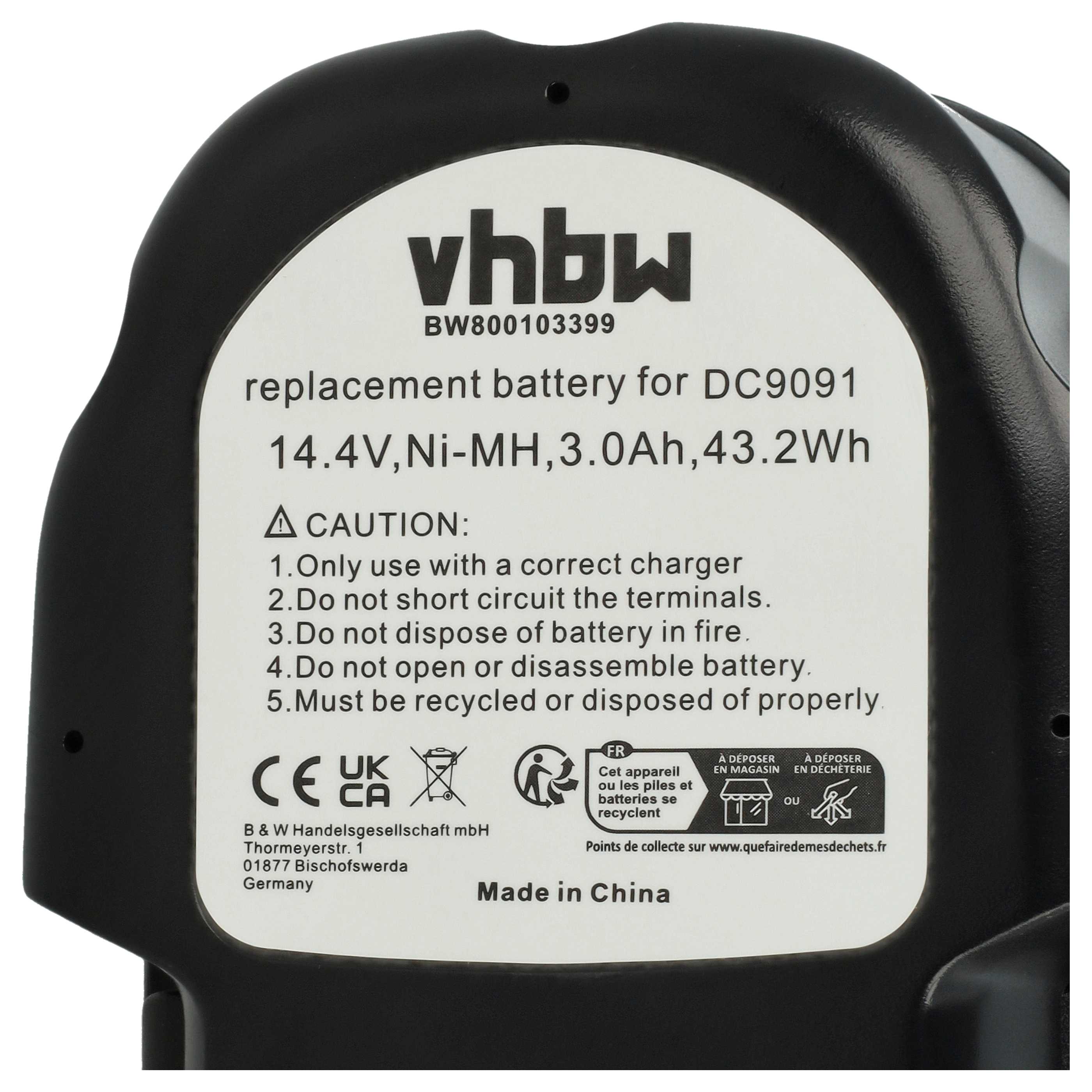 Akku (3x Stück) 14,4V als Ersatz für Dewalt DE9092, DE9091, DE9502, DE9094, DW9094, DC9091, DE9038 - 3Ah, NiMH