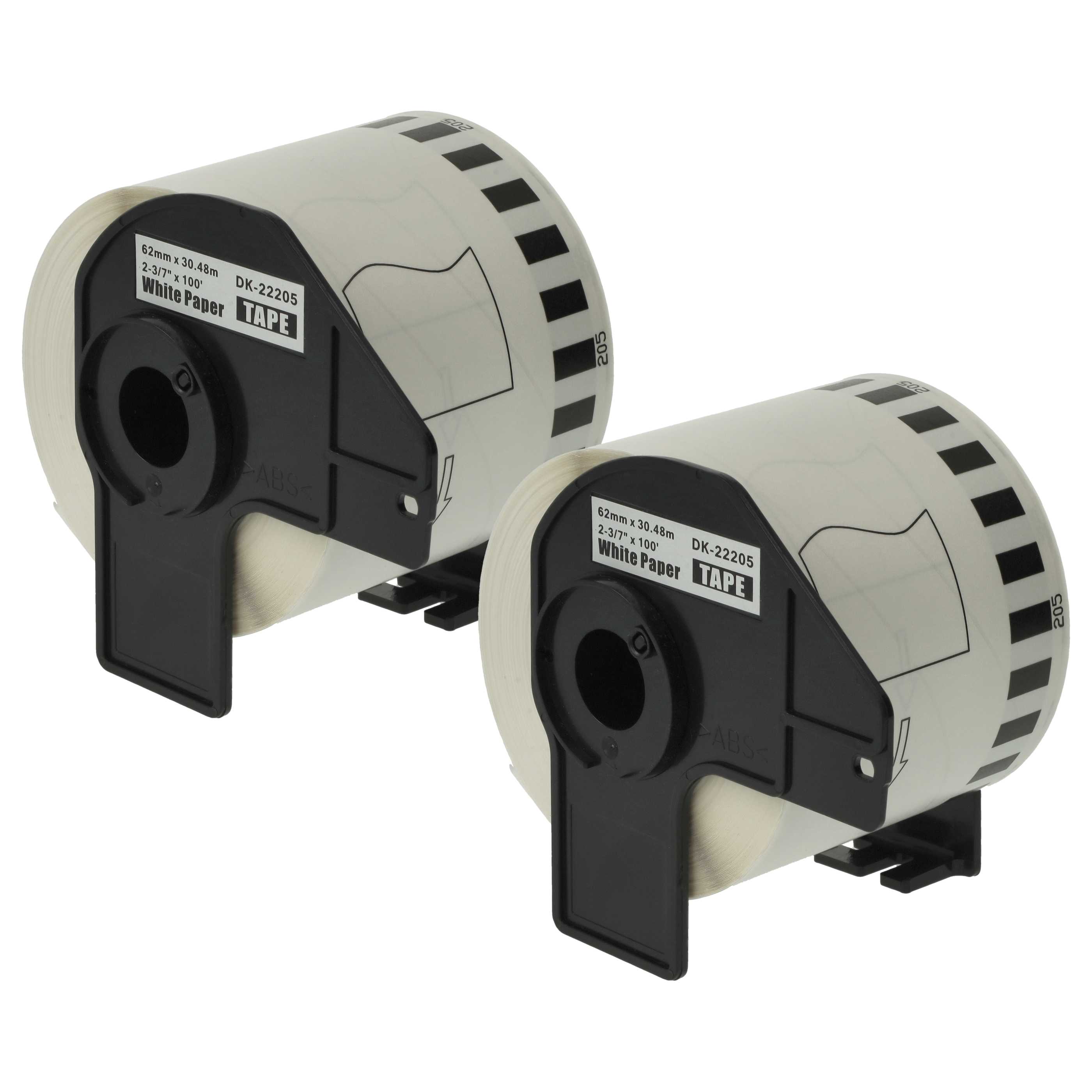 2x Label Roll replaces Brother DK-22205 Labeller - Premium 62 mm x 30.48 m + Holder