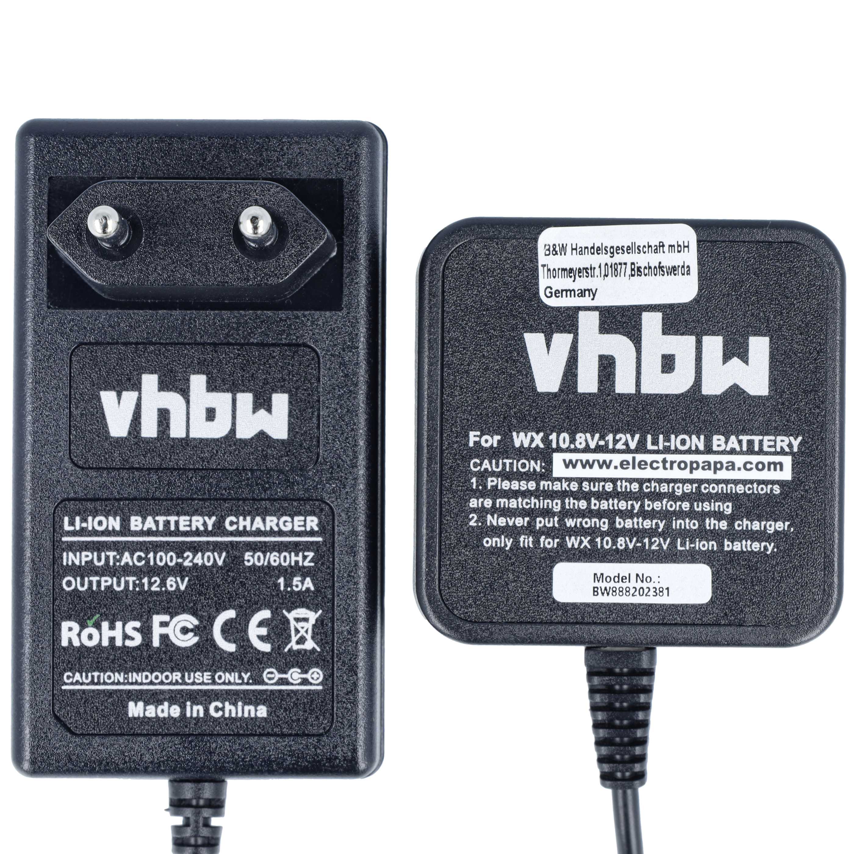 Charger suitable for Worx, Rockwell W125.1 Power Tool Batteries etc. - Li-Ion, 1.5A