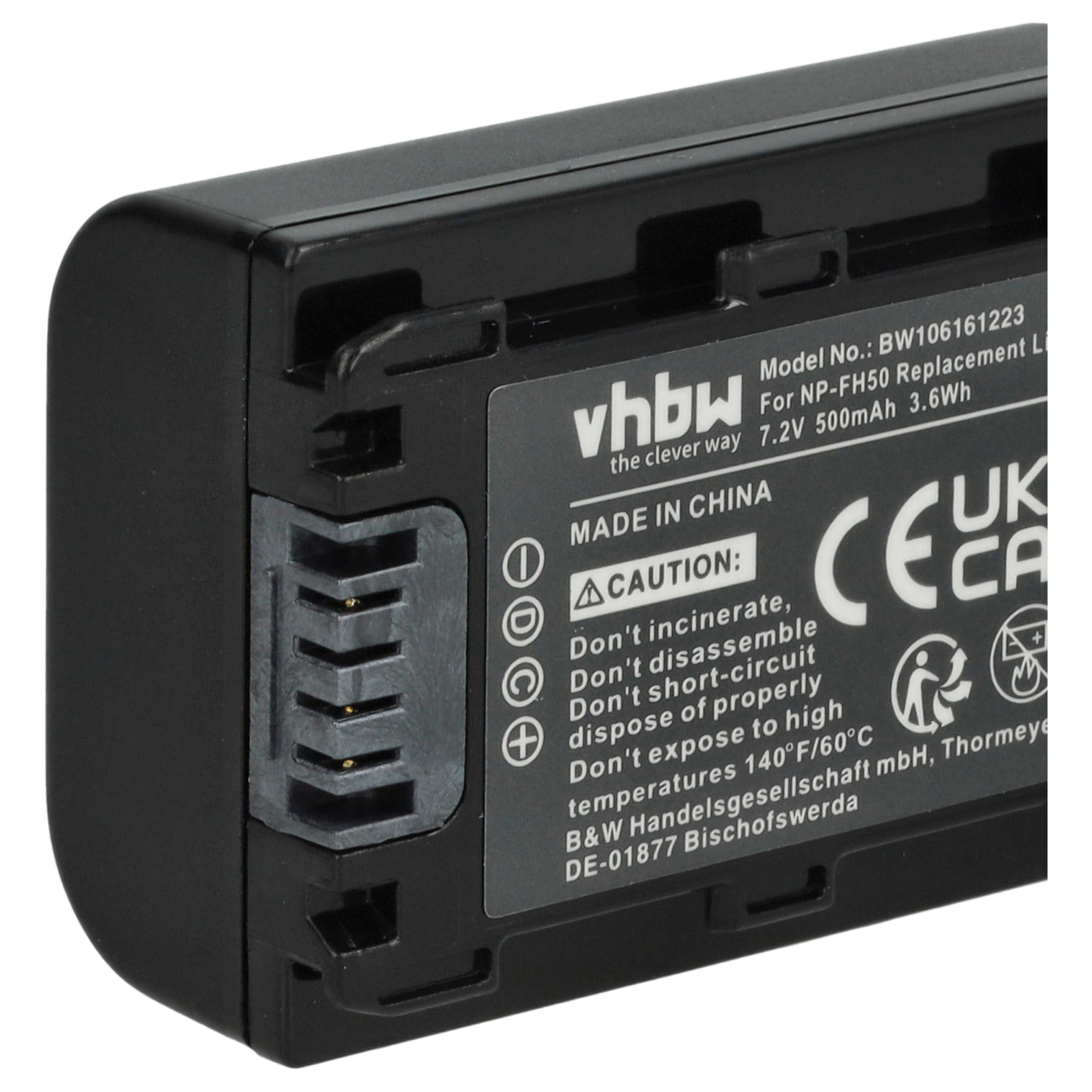 2x Battery replaces Sony NP-FH50, NP-FH100, NP-FH70, NP-FH40 - 500mAh, 7.2V, Li-Ion with Info Chip
