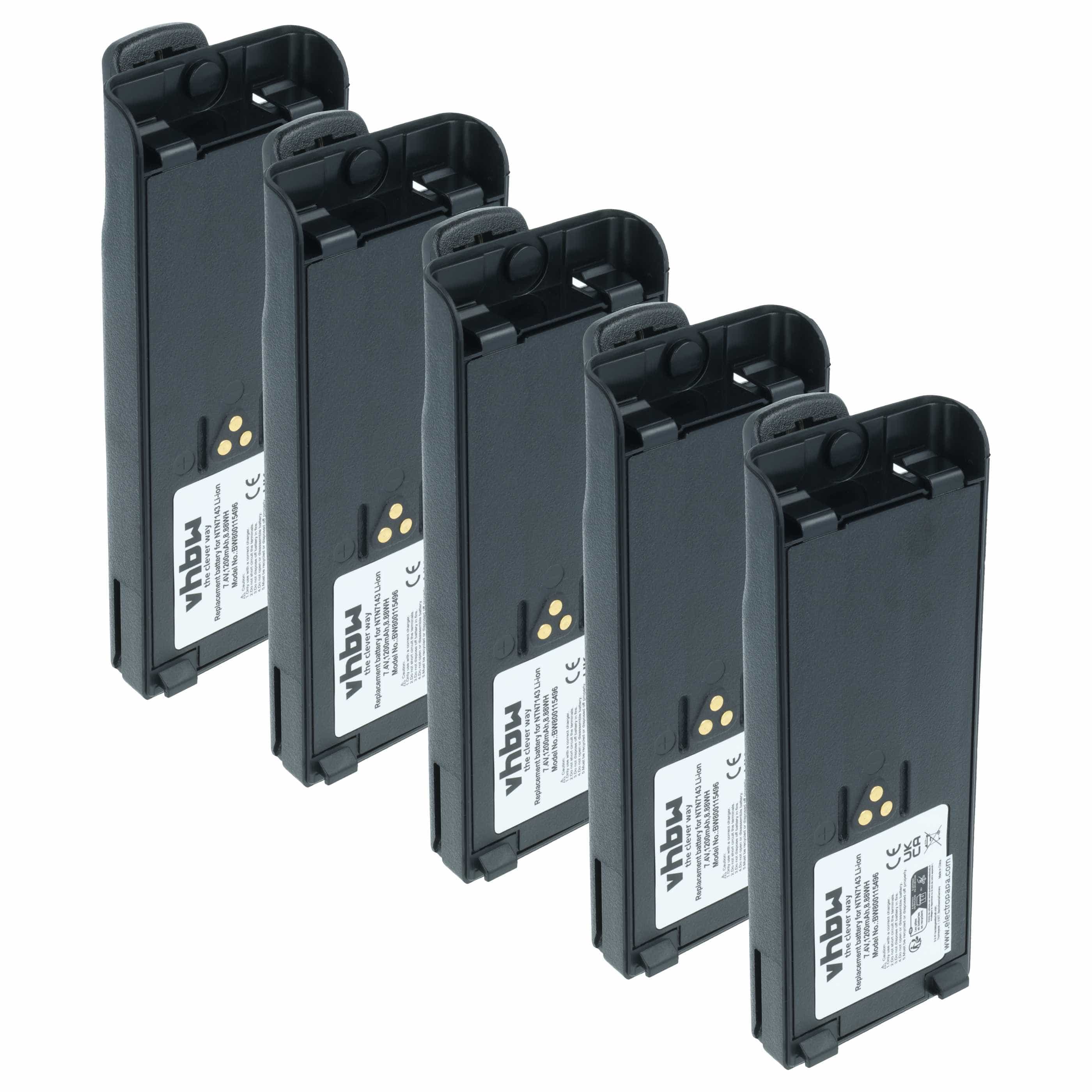 Radio 5x Battery replaces Motorola NTN7143A, NTN7143, FuG11b, NTN7143CR, NTN7143B - 1200 mAh 7.4 V Li-Ion