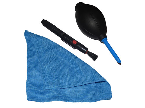 3-Part Camera Cleaning Set for Lenses, Displays etc. - microfibre cloth, cleaning tool, blower