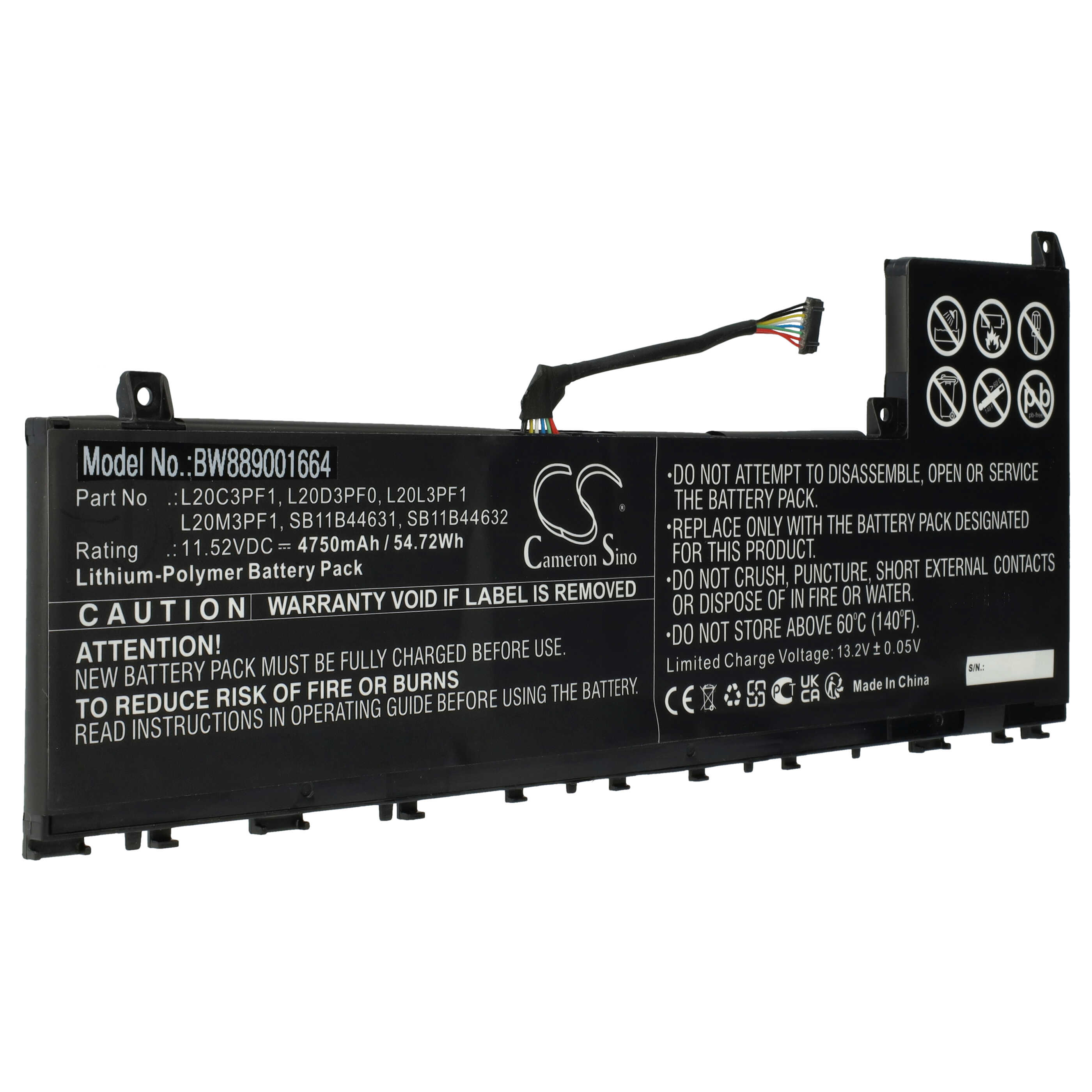 Akumulator do laptopa zamiennik Lenovo L20D3PF0, L20C3PF1, L20M3PF1, L20L3PF1 - 4750 mAh 11,52 V LiPo, czarny