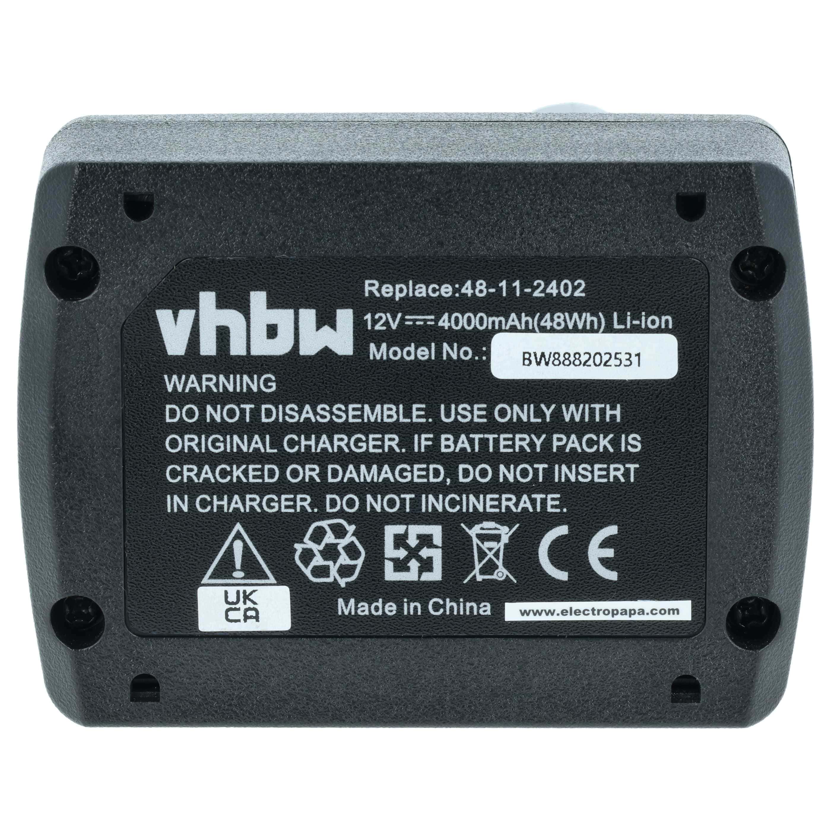 Battery replaces Milwaukee 48-11-2402, 48112401, 48-11-2401 Electric Power Tool - 4000 mAh, 12 V, Li-Ion