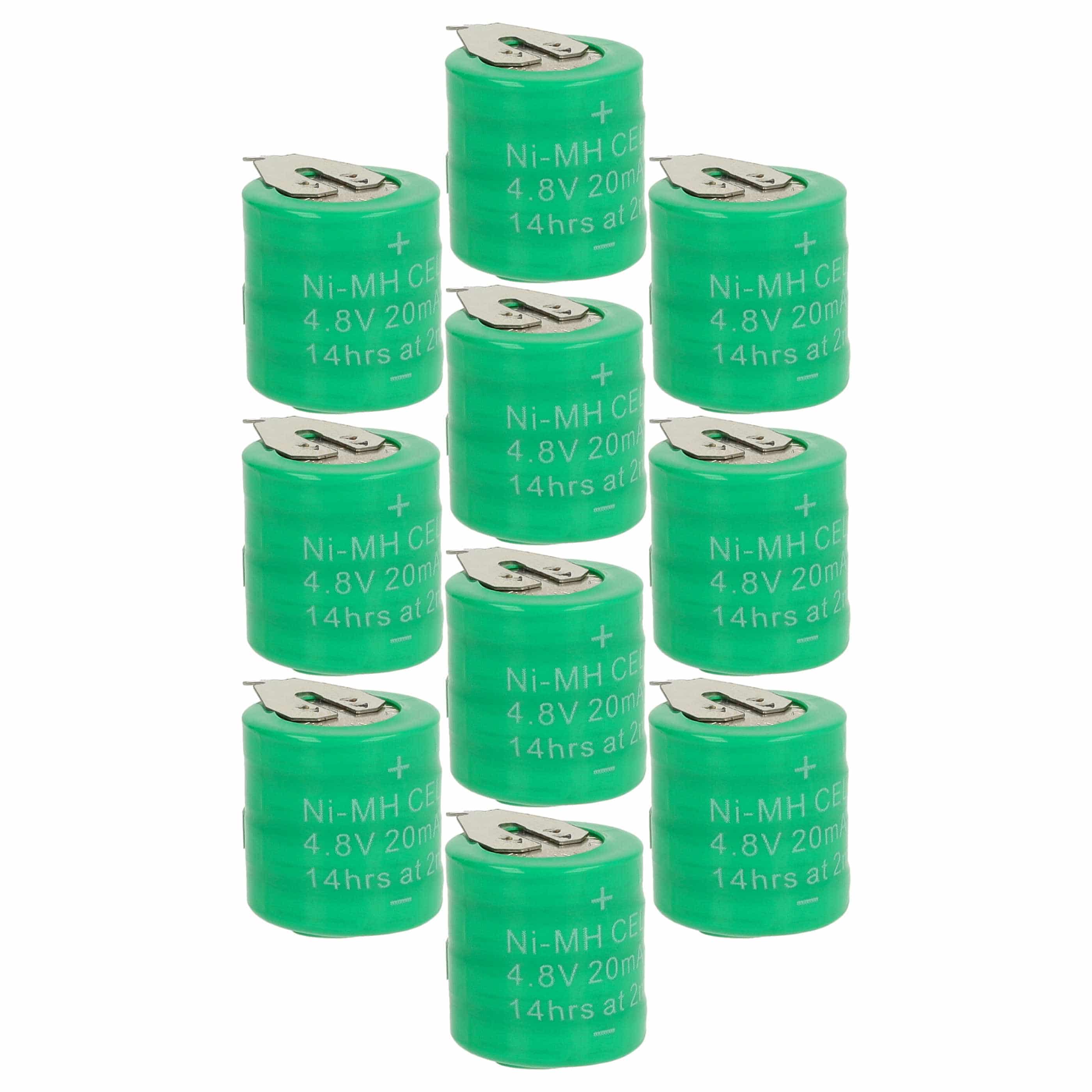 10x Button Cell Battery Type 4/V15H 2 Pins for Model Building Solar Lamps etc. - 15 mAh 4.8 V NiMH