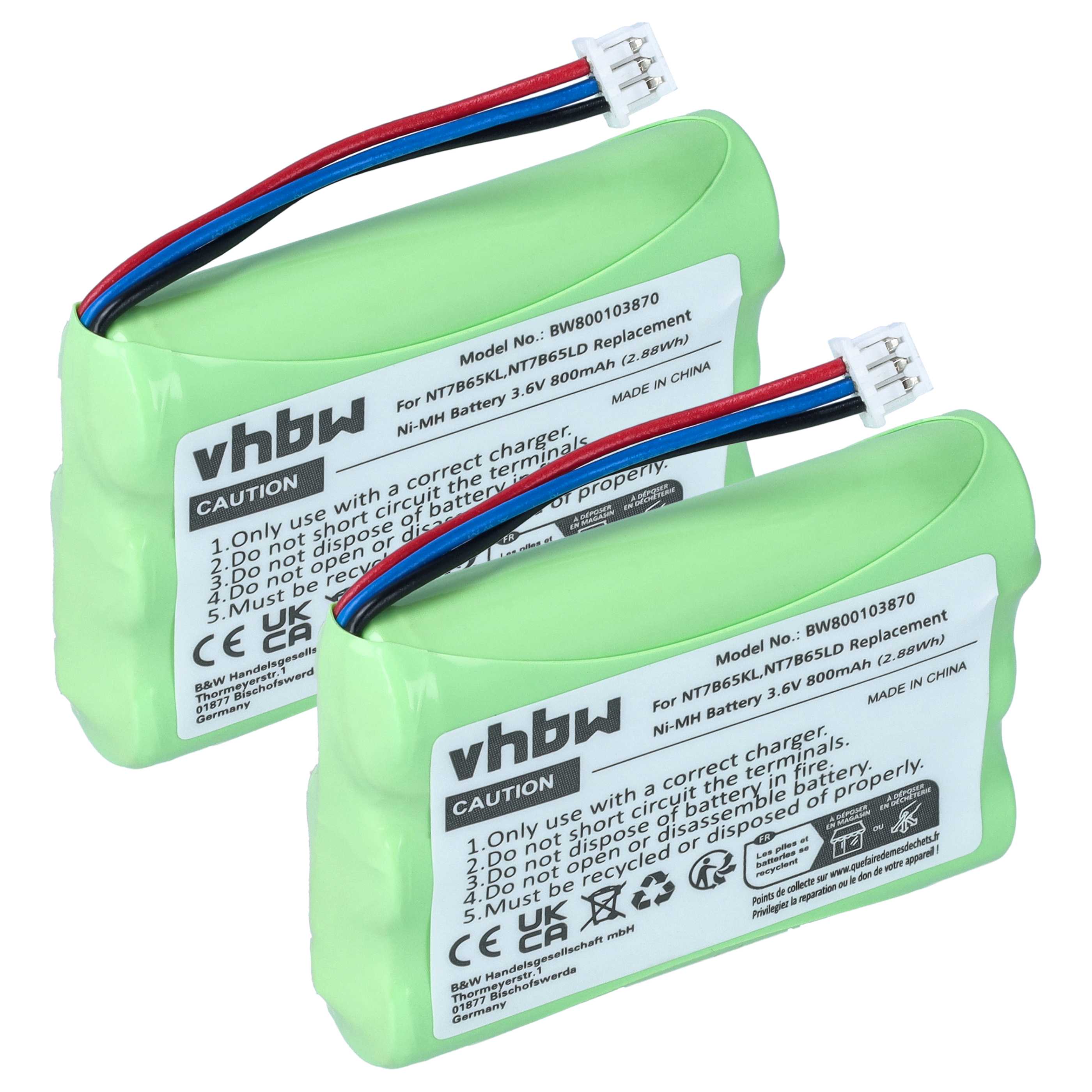 2x Batteries remplace NT7B65LD, NT7B65KL, CPH-464Q3S pour téléphone Bosch - 800mAh 3,6V NiMH