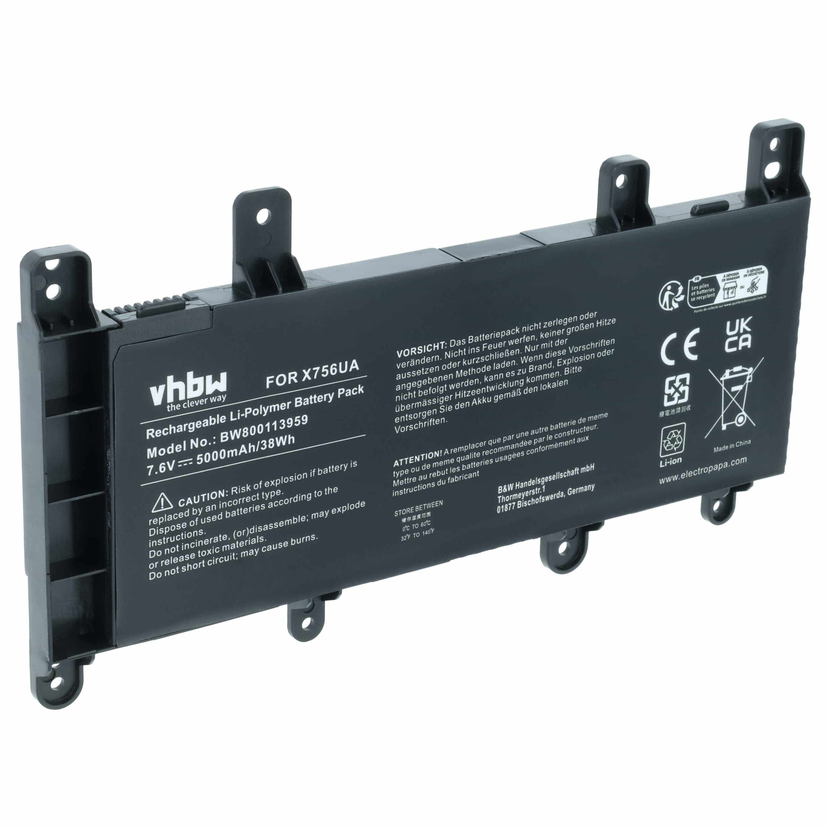 Akumulator do laptopa zamiennik Asus 0B200-01800100, C21-N1515, C21N1515 - 5000 mAh 7,6 V LiPo, czarny