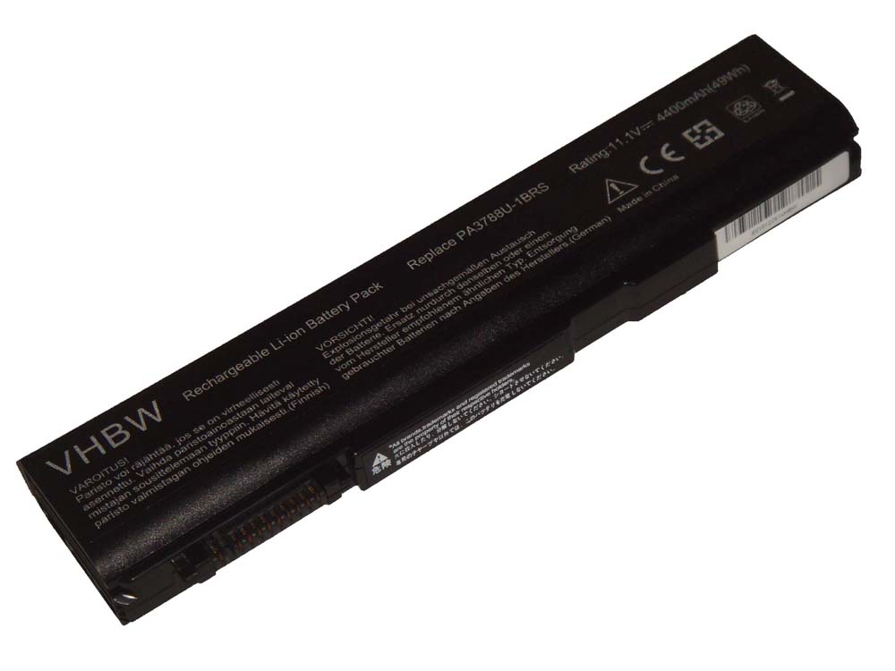 Batterie remplace Toshiba PABAS223, PA3788, PA3788U-1BRS pour ordinateur portable - 4400mAh 10,8V Li-ion, noir