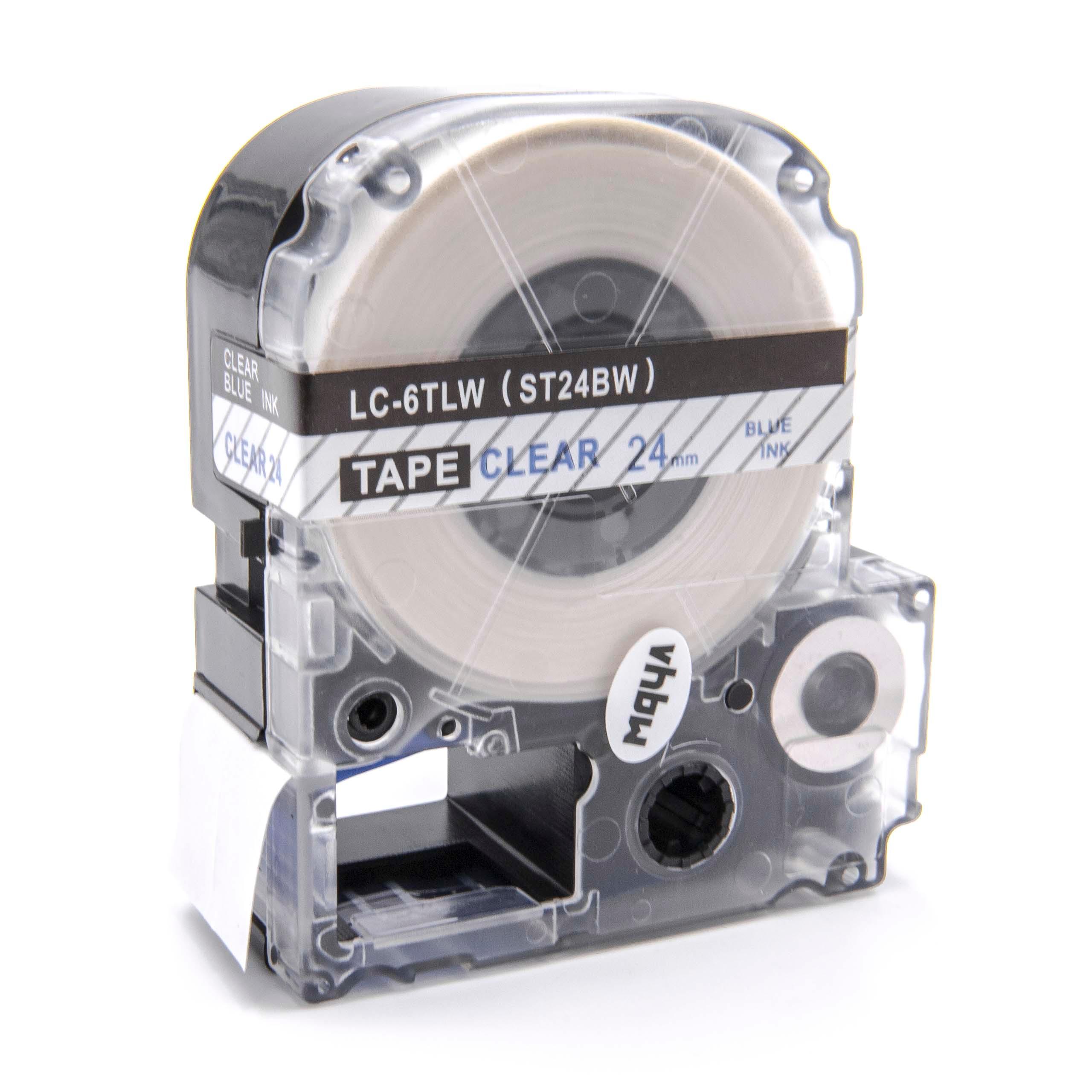 Cassette à ruban remplace Epson LC-6TLW - 24mm lettrage Bleu ruban Transparent