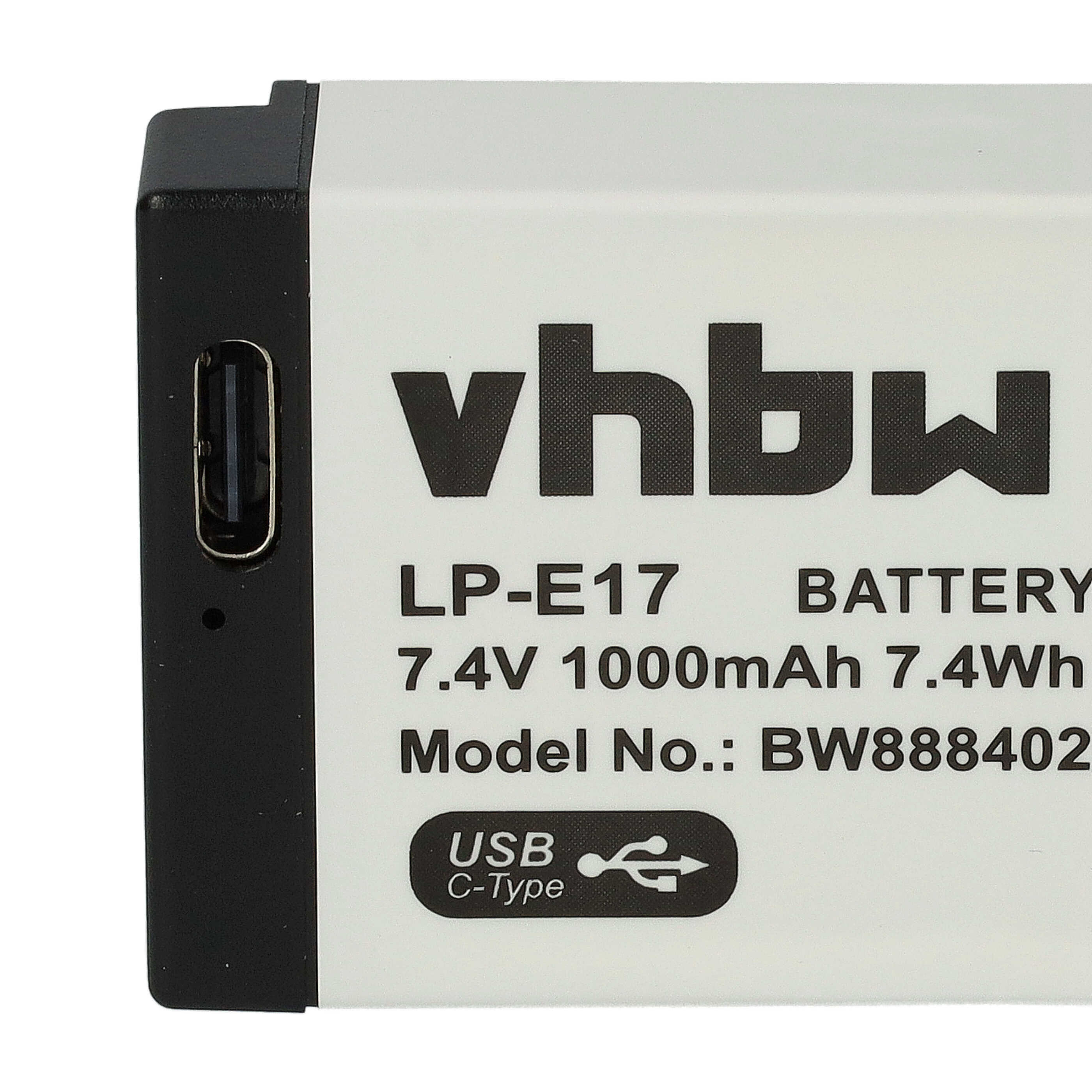 3x Battery replaces Canon LP-E17 - 1000mAh, 7.4V, Li-Ion, with USB C Socket