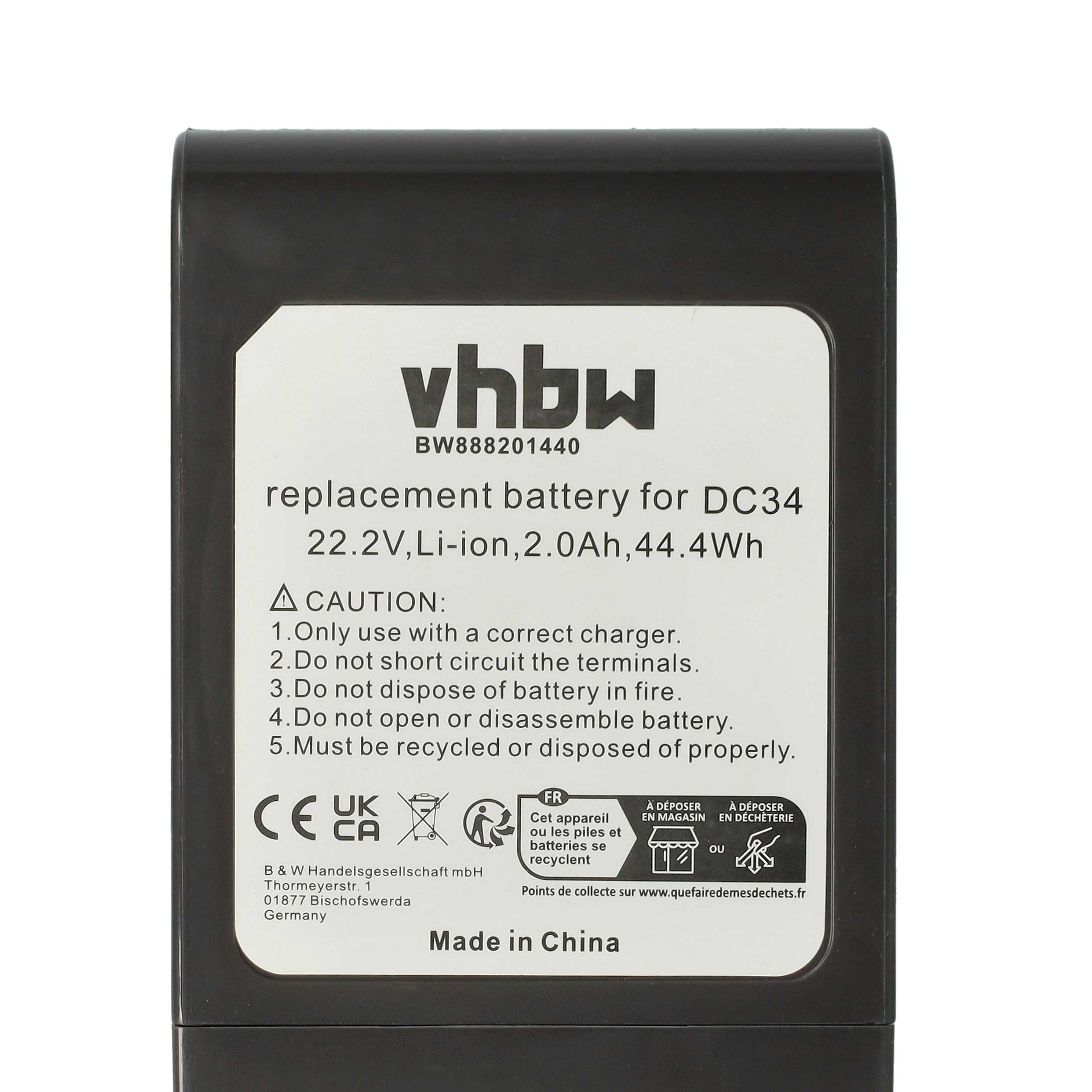 Batería reemplaza Dyson 17083-5010, 17083-3009, 17083-3511 para aspiradora Dyson - 2000 mAh 22,8 V Li-Ion gris