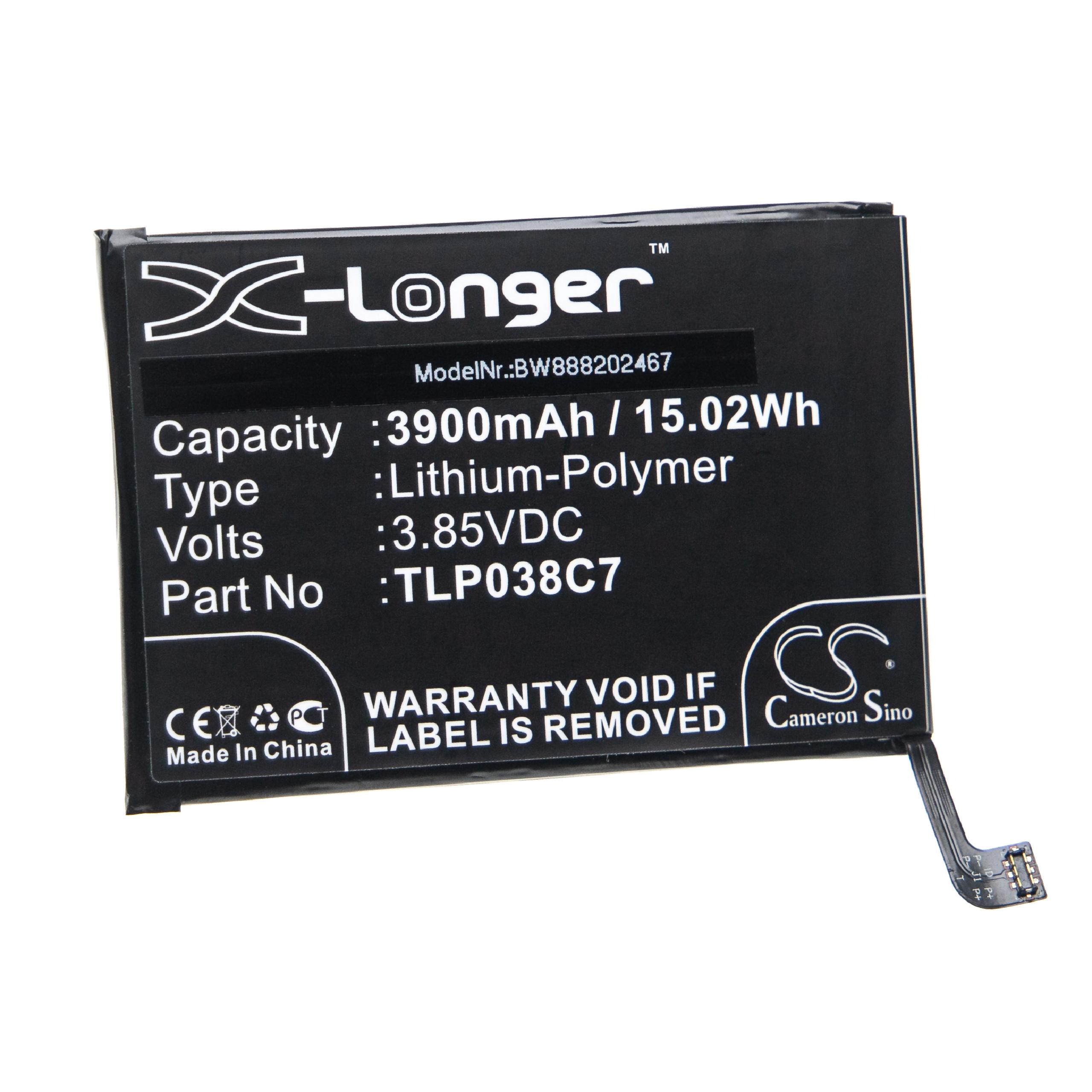 Batteria sostituisce Alcatel TLP038C7 per cellulare Alcatel - 3900mAh 3,85V Li-Poly