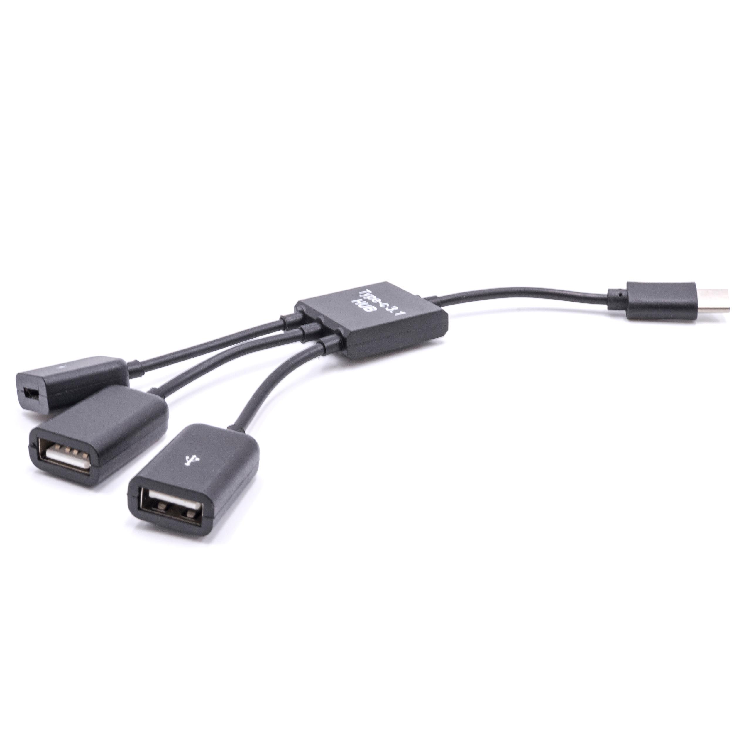 Adapter OTG USB type C (male) to micro USB port (female), 2x USB port (female) for smartphone, tablet, netbook