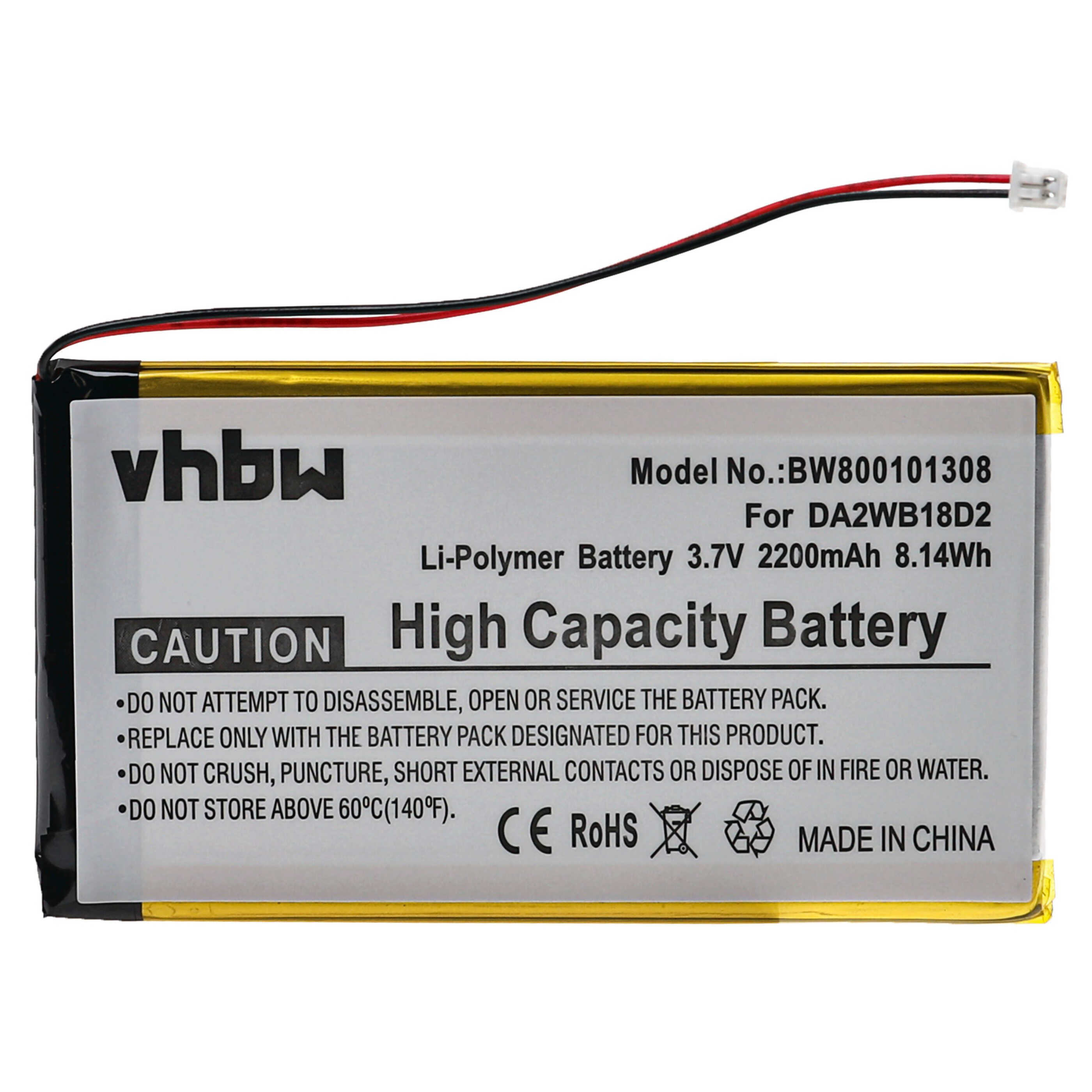 MP3-Player Battery Replacement for Iriver DA2WB18D2 - 2200mAh 3.7V Li-polymer