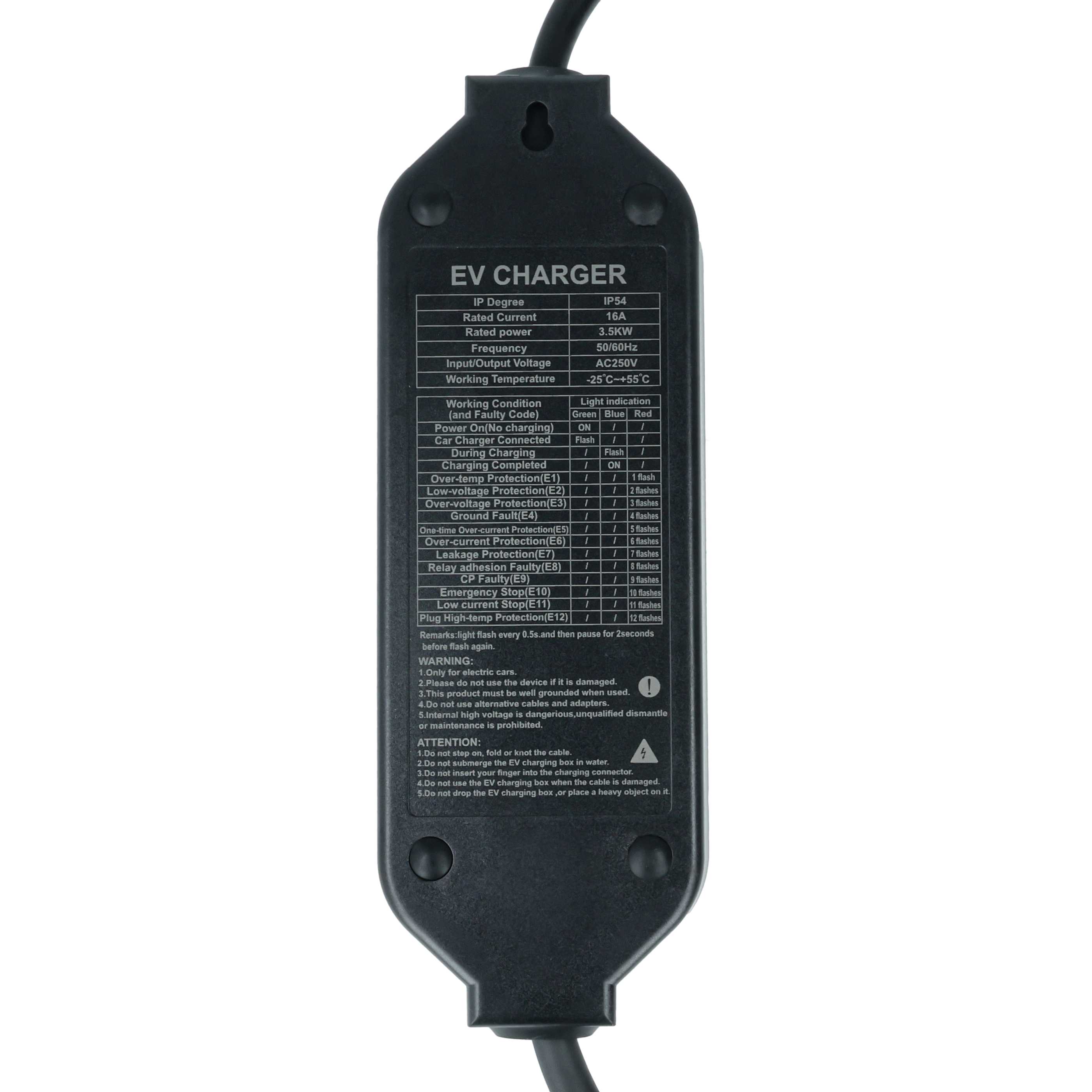 Charging Cable for Fiat Panda Electric Car etc. - Type 2 to Euro Socket Cable, Single-Phase, 16 A, 3.5 kW, 10