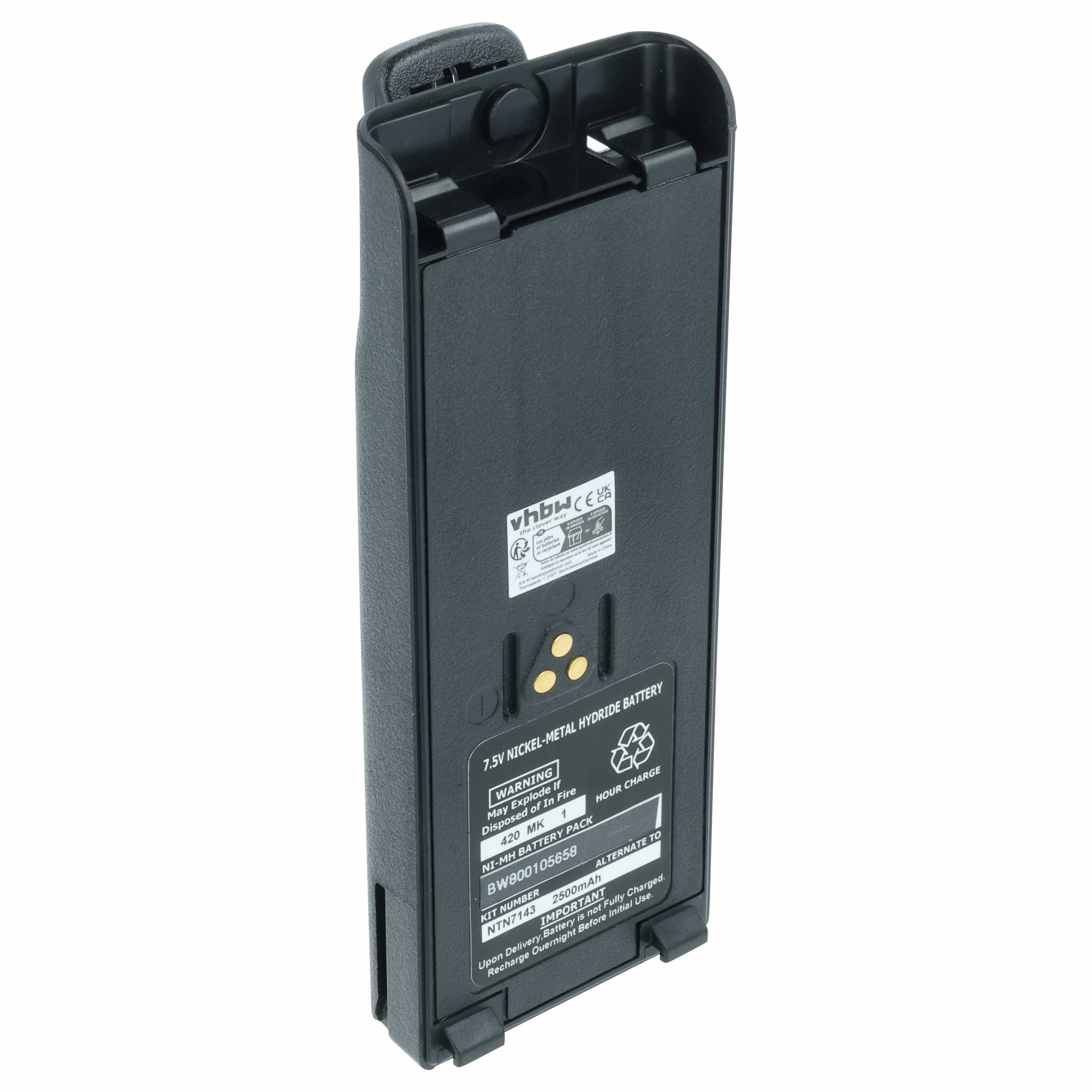 Radio Battery replaces Motorola NTN7143, NTN7143CR, NTN7143B, NTN7143A - 2500 mAh 7.5 V NiMH + Belt Clip