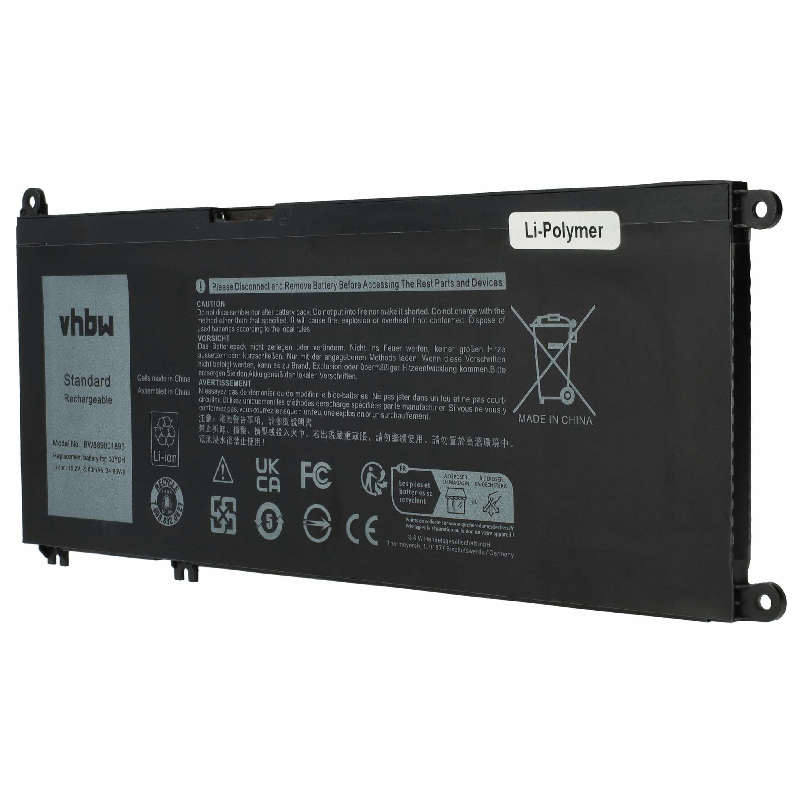 Akumulator do laptopa zamiennik Dell 9P3NW, 99NF2, 81PF3, 07FHHV, 7FHHV, 33YDH - 2300 mAh 15,2 V LiPo, czarny