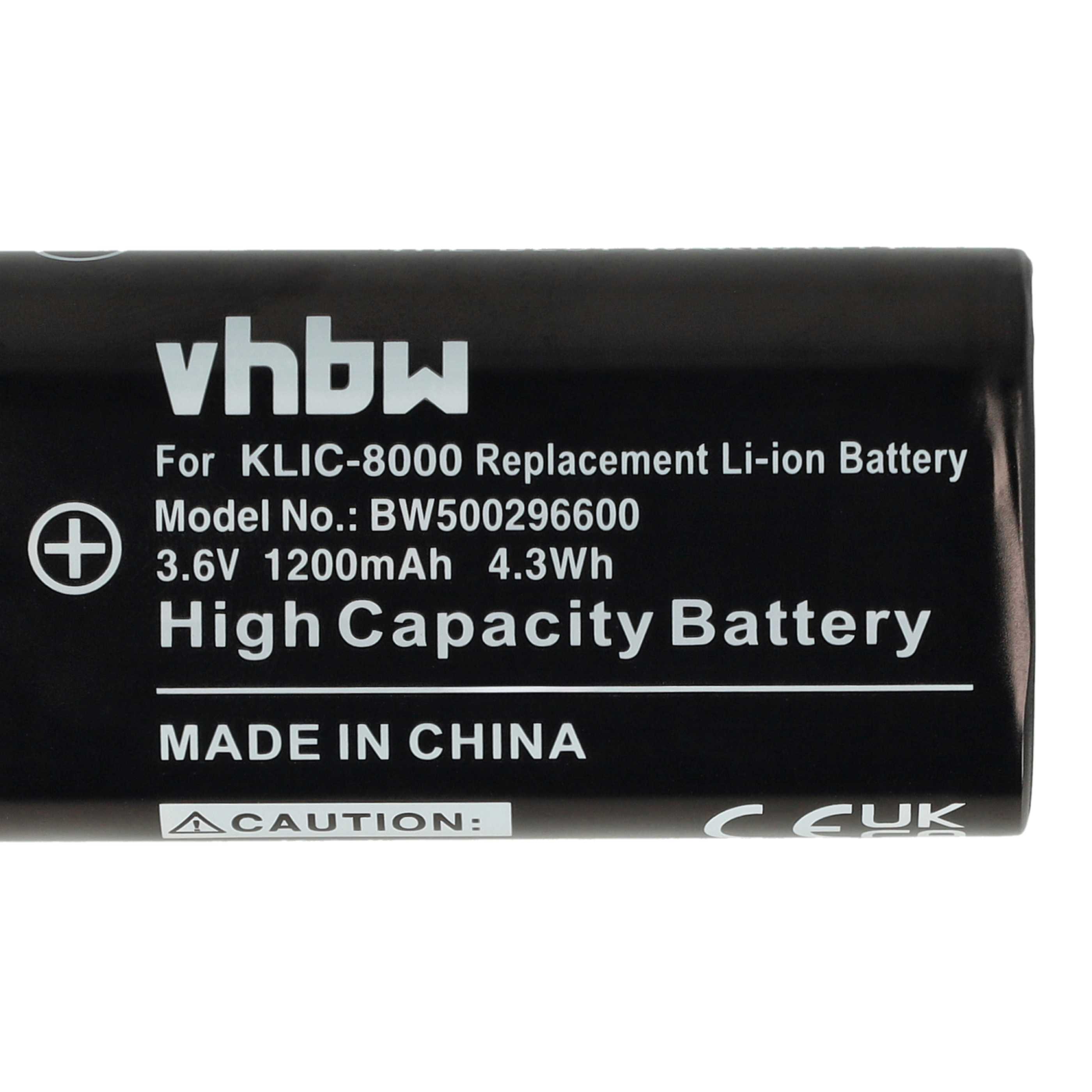 2x Battery replaces Kodak Klic-8000, RB50 - 1200mAh, 3.6V, Li-Ion