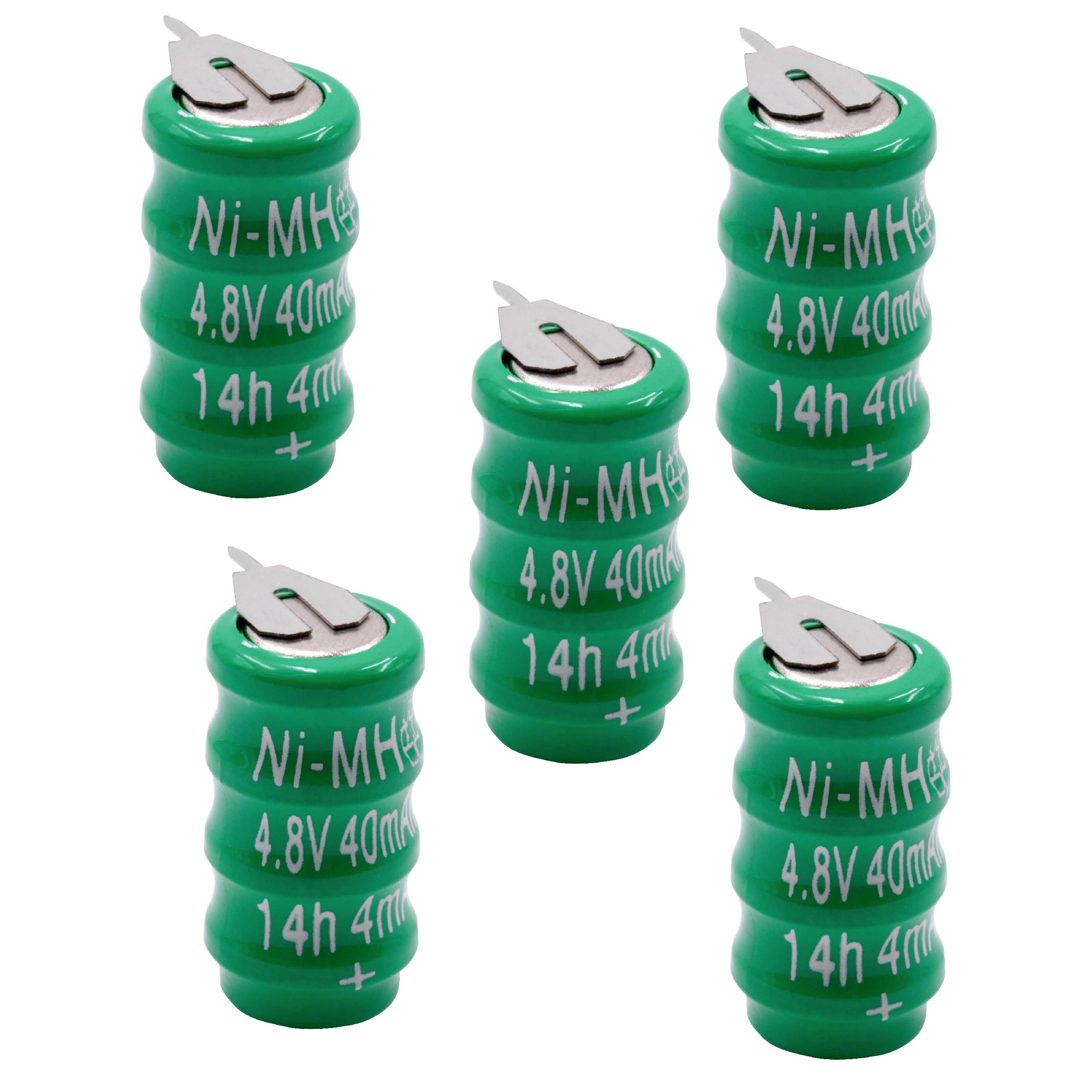 5x Button Cell Battery (4x Cell) Type V40H 2 Pins for Model Building Solar Lamps etc. - 40mAh 4.8V NiMH