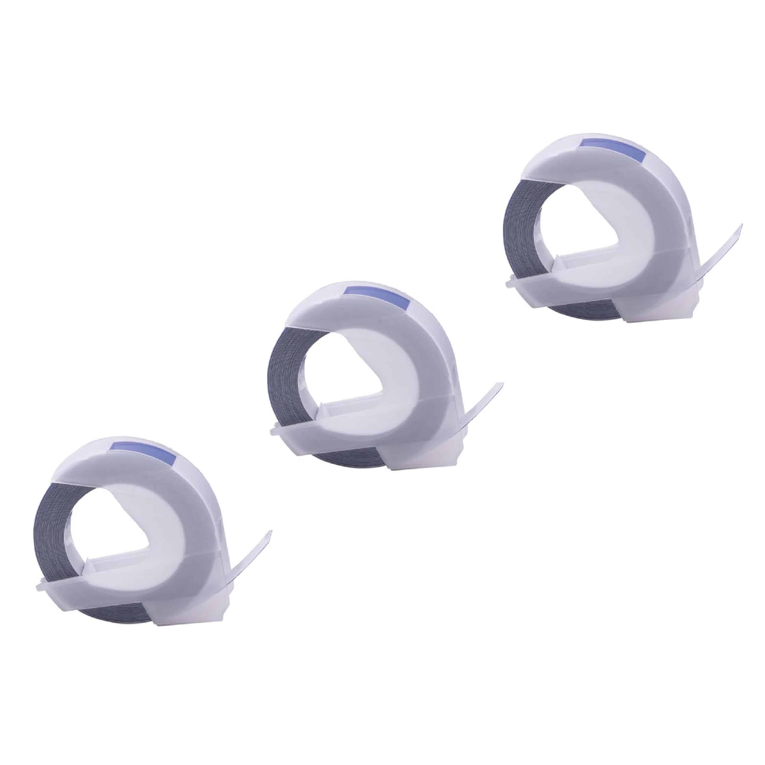 3x 3D Embossing Label Tape replaces Dymo 520106, S0898140 - 9 mm White to Blue