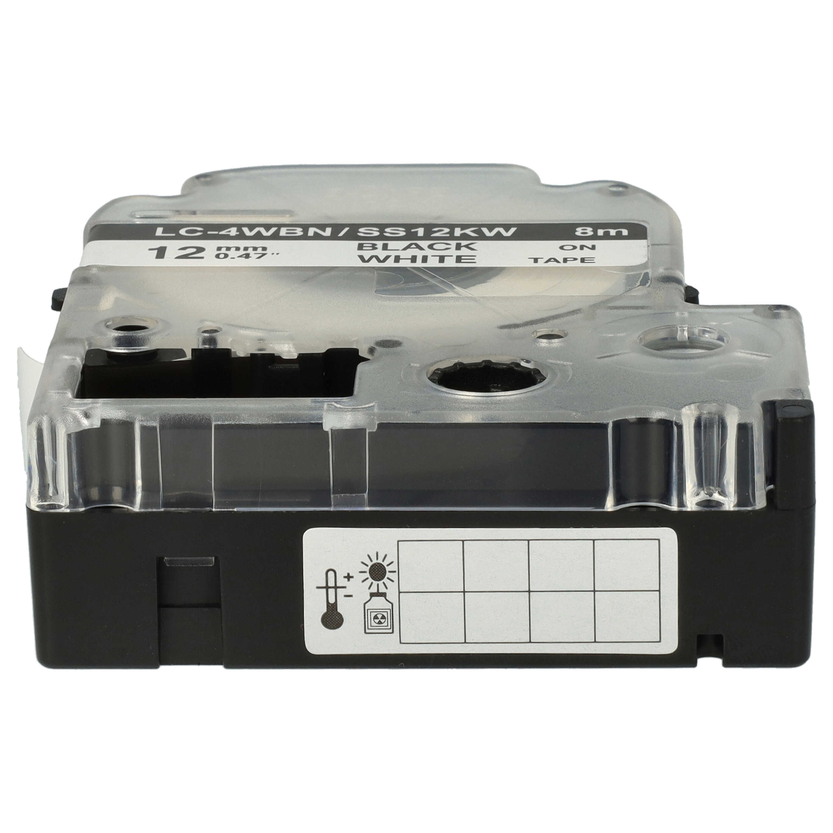 10x Label Tape as Replacement for Epson SS12KW, LC-4WBN - 12 mm Black to White
