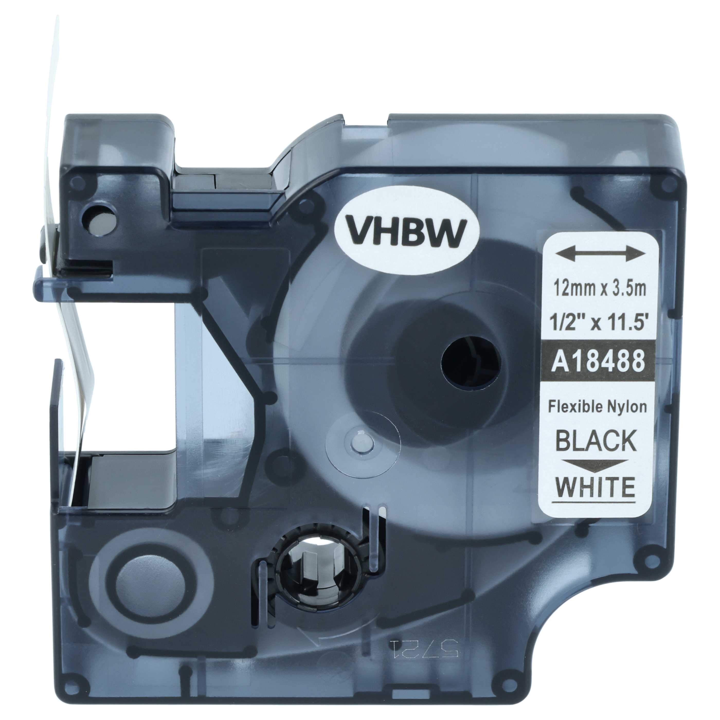 Label Tape replaces Dymo 18488 - 12 mm Black to White, Nylon