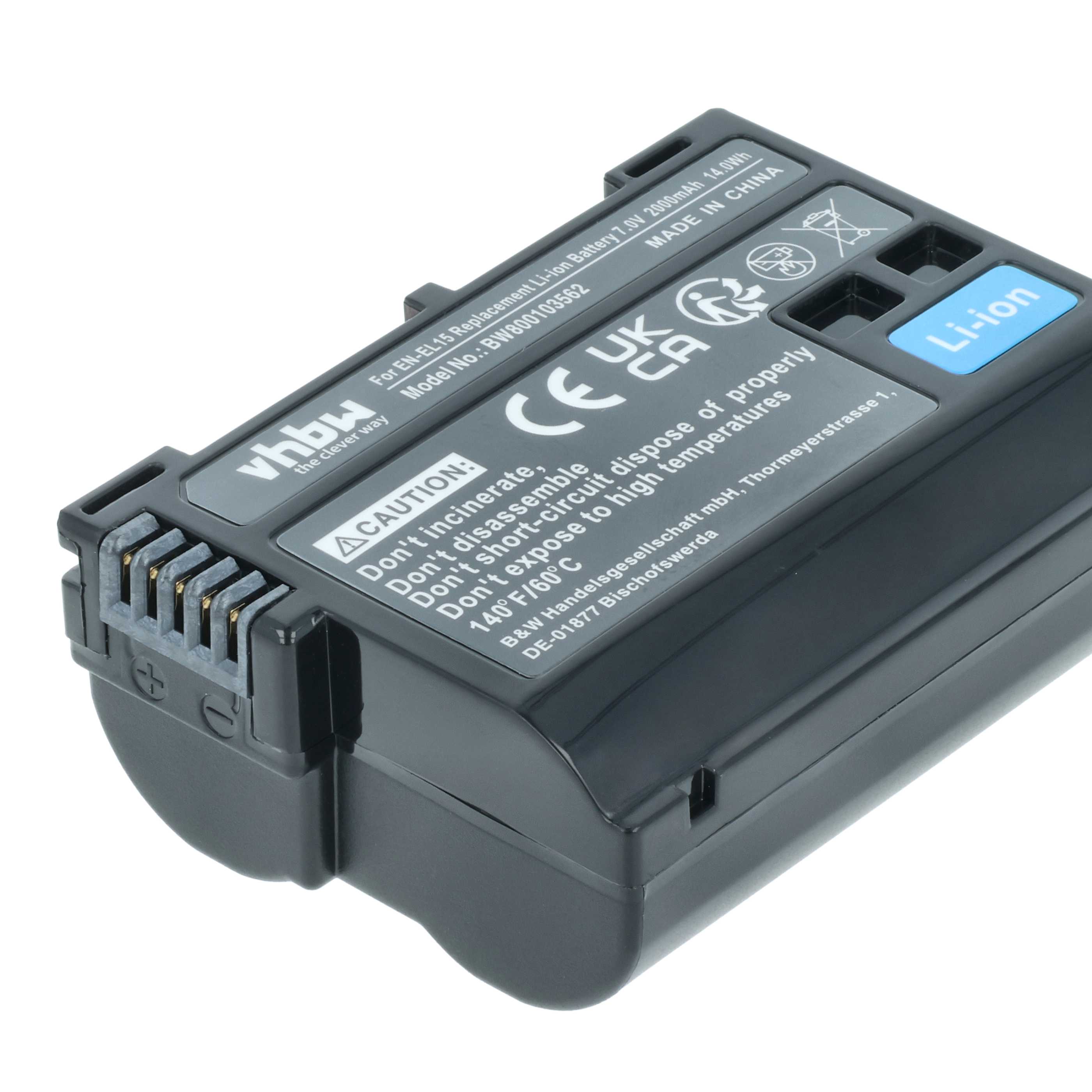 Battery Replacement for Nikon EN-EL15, EN-EL15b, EN-EL15A, EN-EL15c - 2000mAh, 7V, Li-Ion with Info Chip