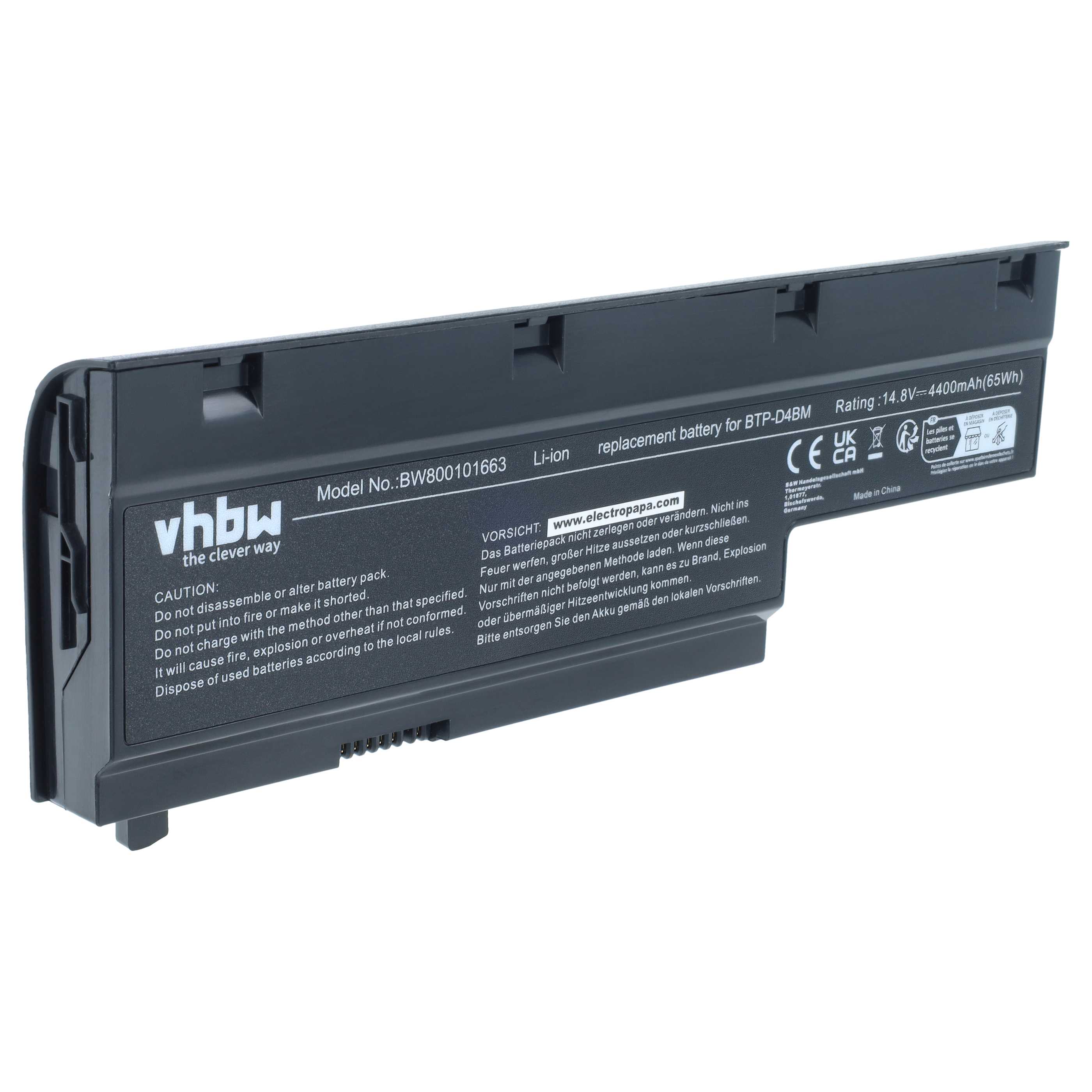 Batterie remplace Medion 40029779, 40029778 pour ordinateur portable Medion- 4400mAh 14,8V Li-ion, noir
