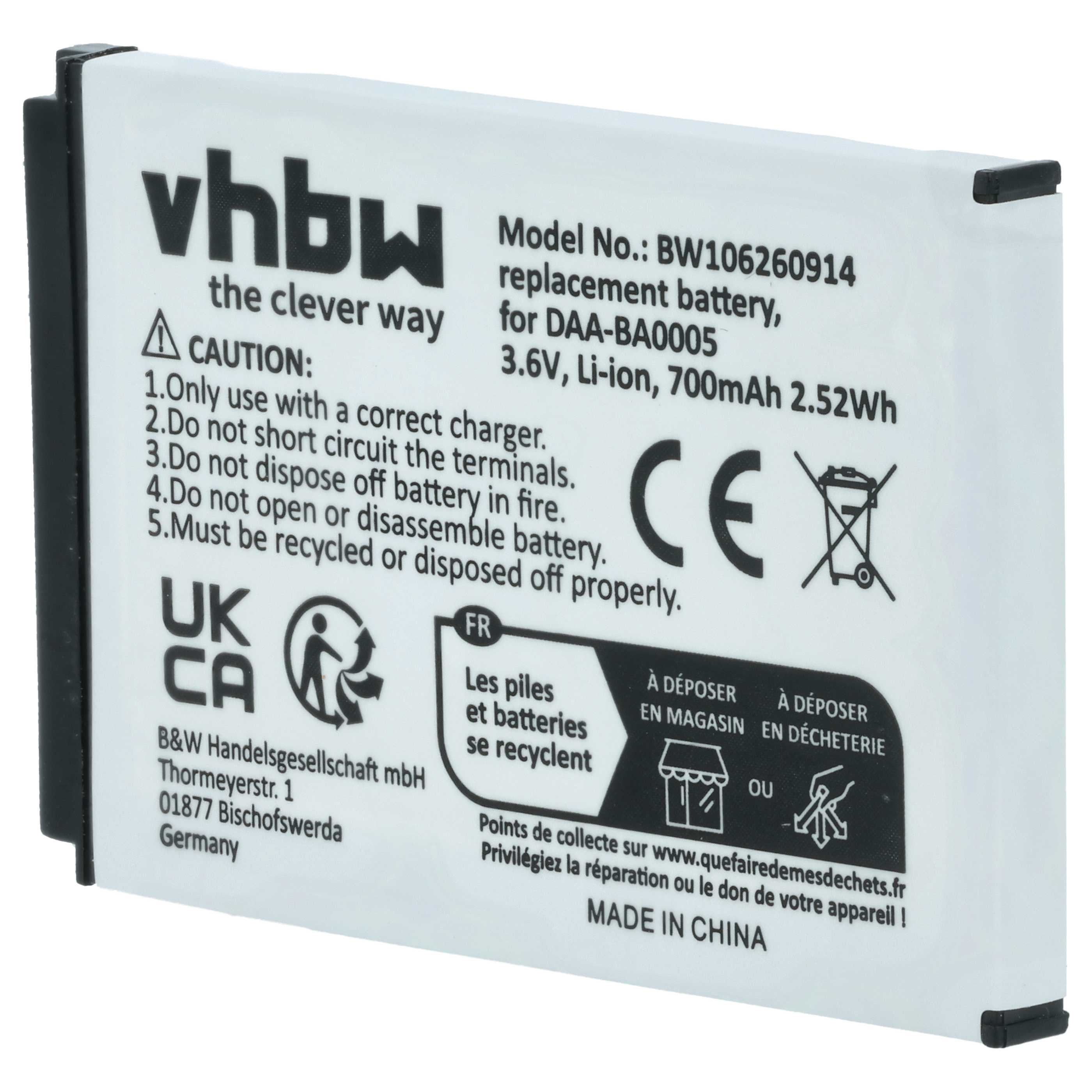 MP3-Player Battery for Creative - 700 mAh 3.7 V Li-polymer