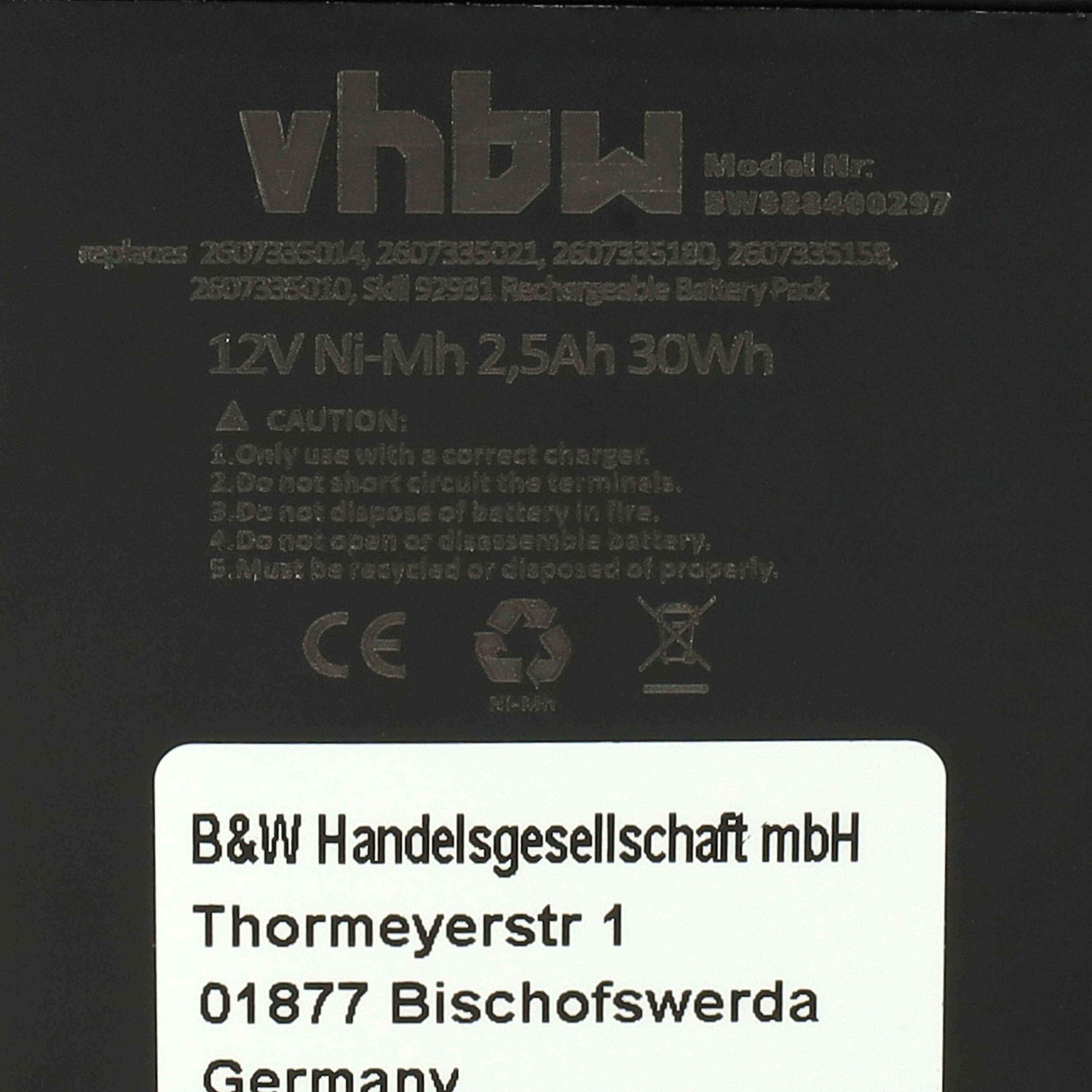 Battery replaces Bosch 2 607 355 014, 2 607 335 180, 2 607 335 021 Electric Power Tool - 2500 mAh, 12 V, NiMH