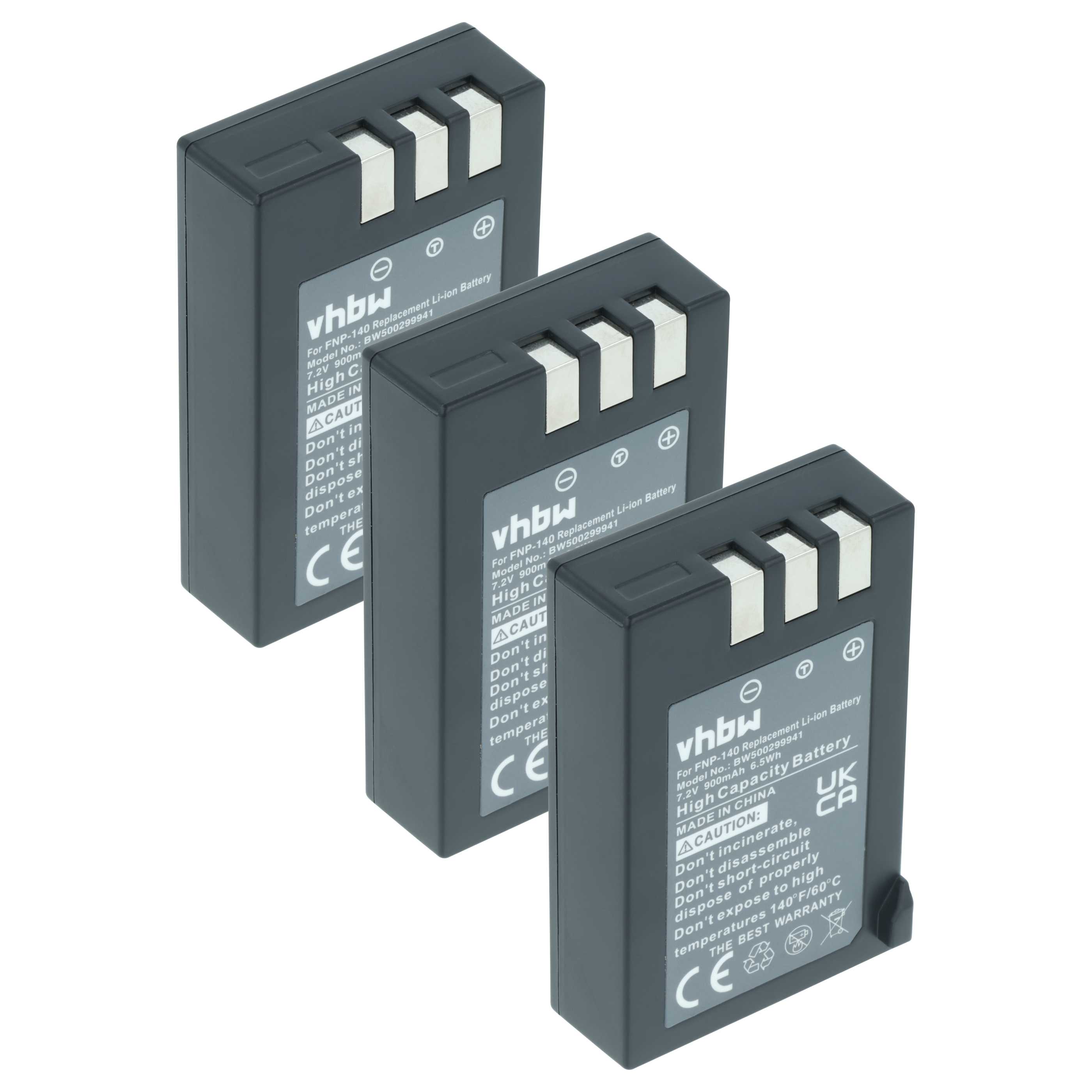 3x Battery replaces Fujifilm NP-140 - 900mAh, 7.2V, Li-Ion