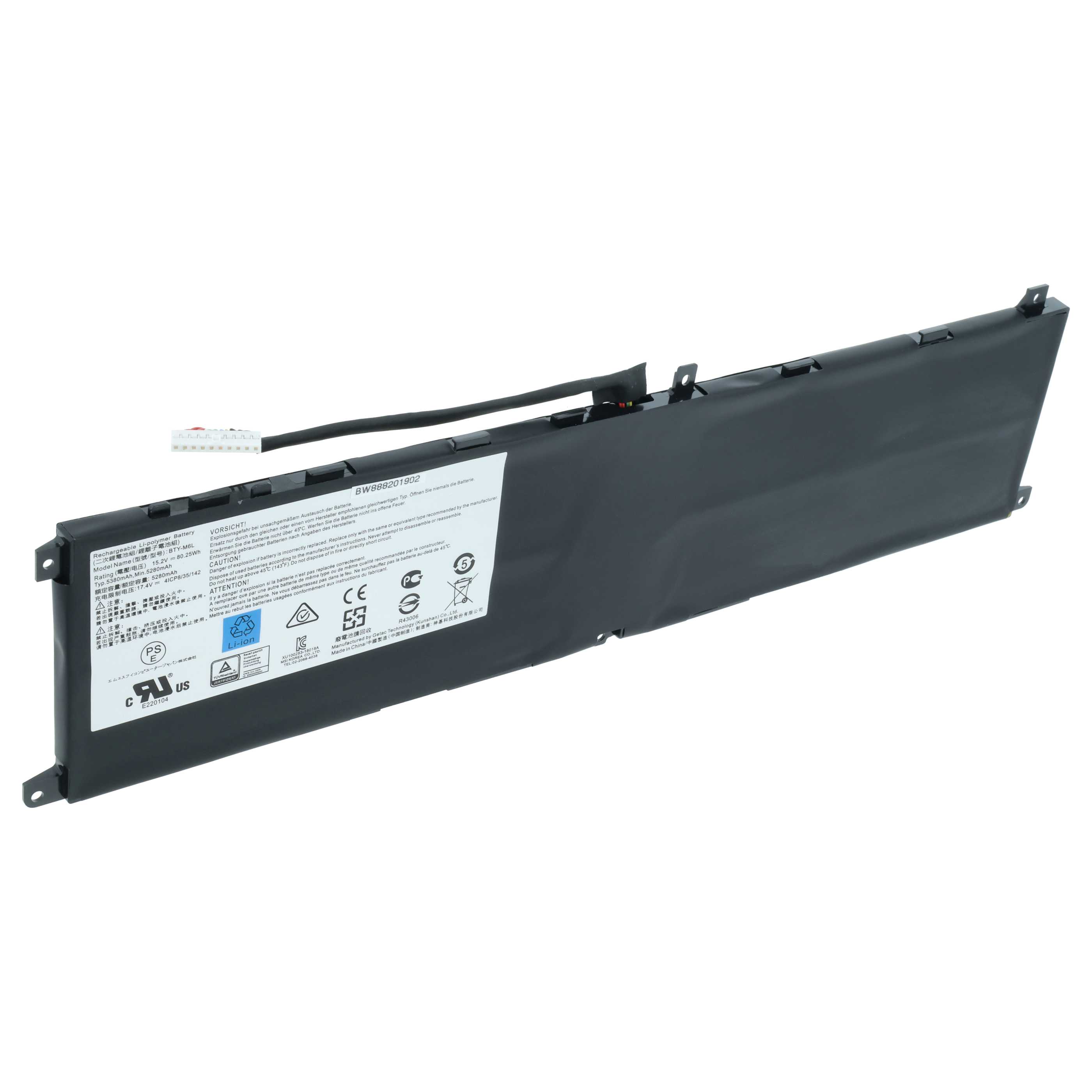 Notebook-Akku als Ersatz für MSI BTY-M6L für MSI - 5200mAh 15,2V Li-Polymer