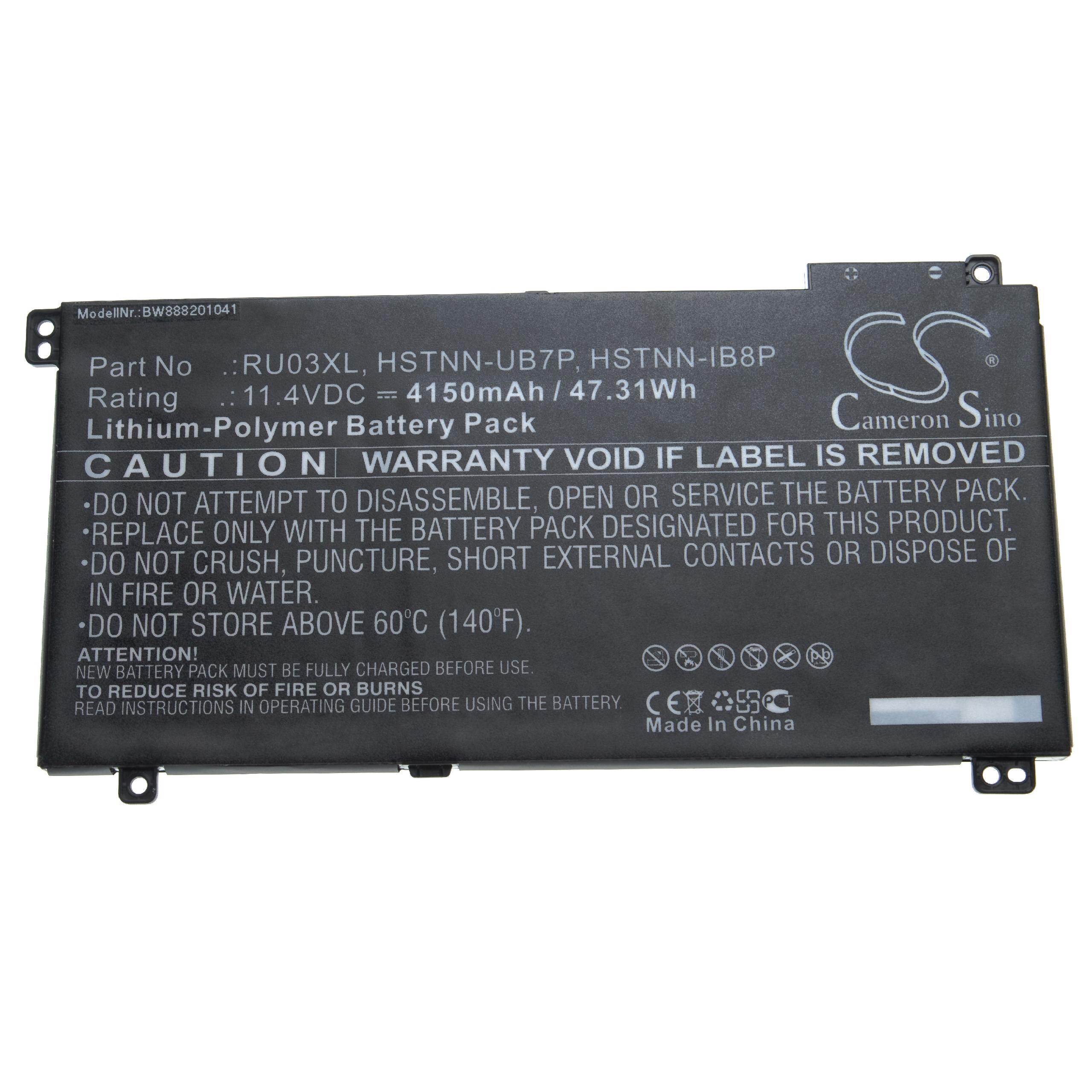 Batterie remplace HP HSTNN-IB8P, HSTNN-LB8K pour ordinateur portable - 4150mAh 11,4V Li-polymère, noir