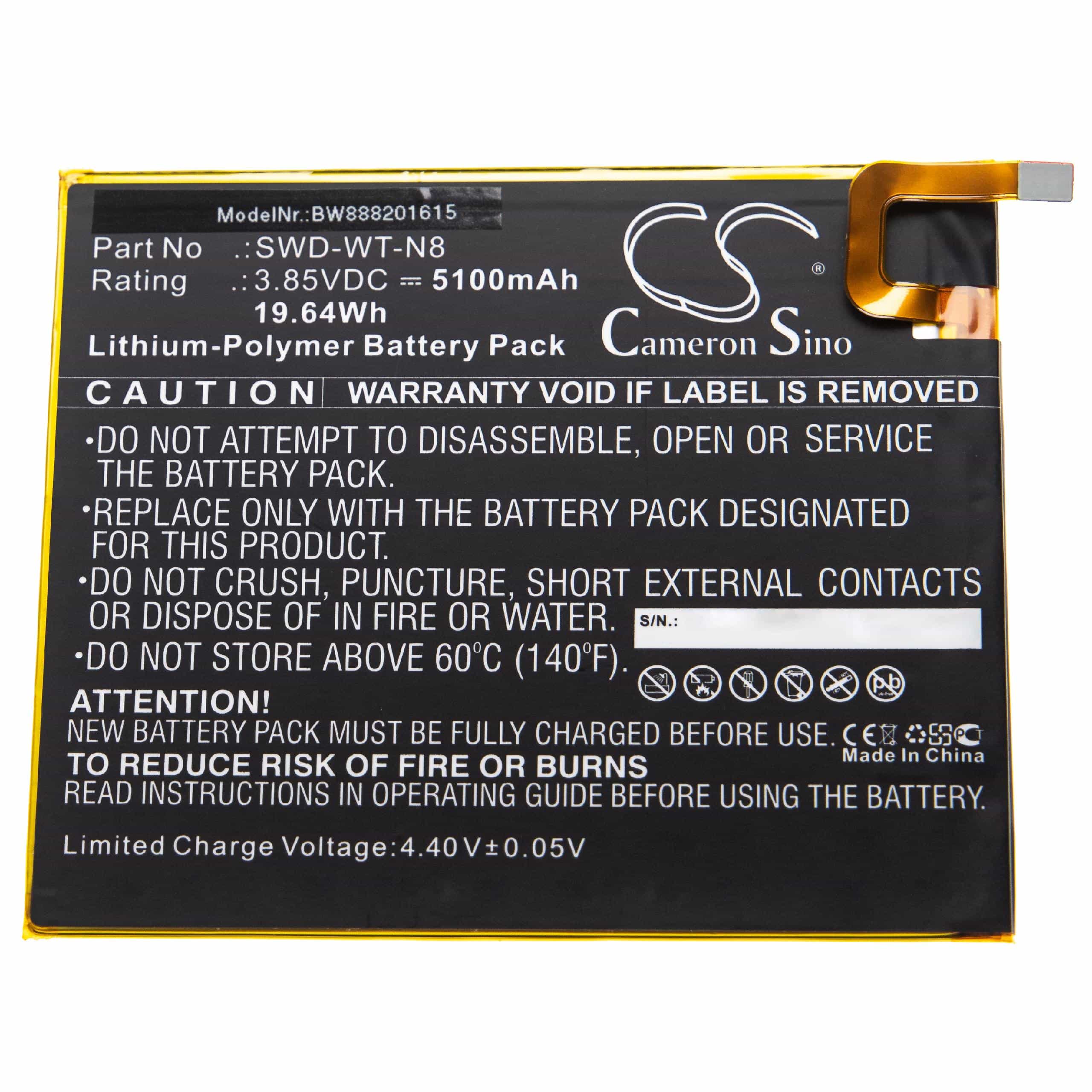 Batterie remplace Samsung SWD-WT-N8 pour tablette - 5100mAh 3,85V Li-polymère