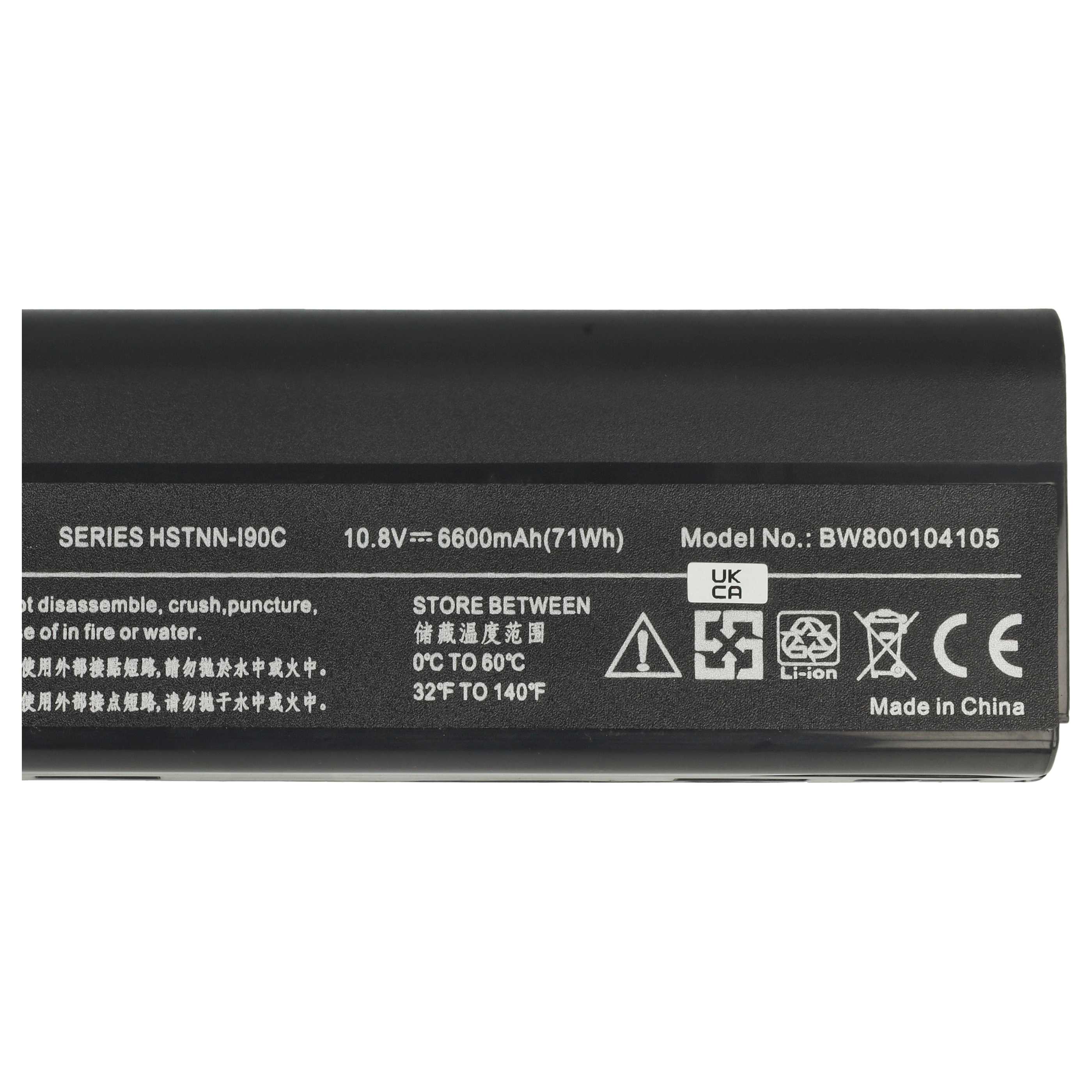 Notebook Battery Replacement for HP 628368-241, 628368-251, 628368-421 - 6600 mAh 11.1 V Li-Ion, black