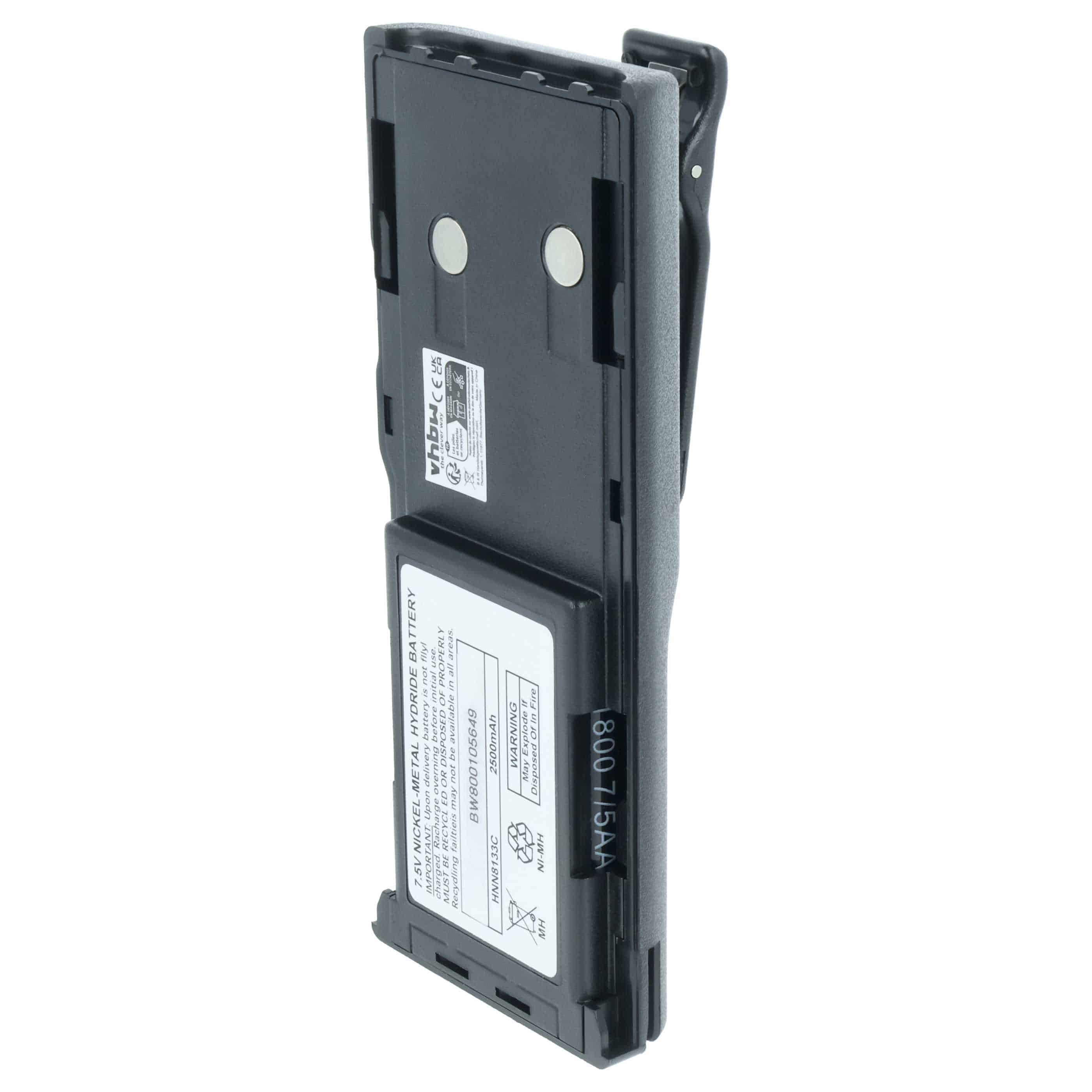 Radio Battery replaces Motorola HNN8133C, HNN9628A, HNN8308A, HNN9628 - 2500 mAh 7.5 V NiMH + Belt Clip