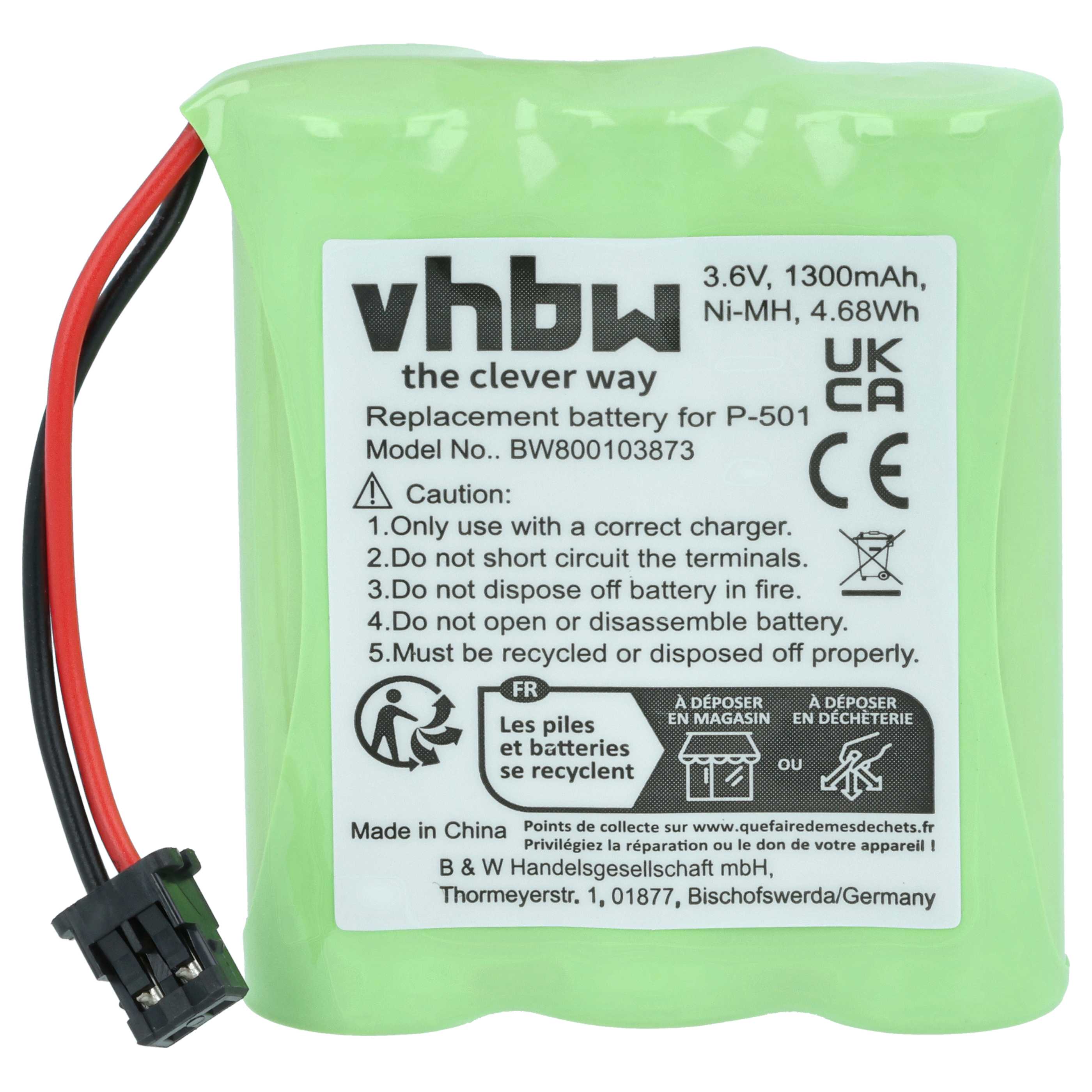 Batería reemplaza BT-905, BP-T18, BP-T24, BT-15, AAx3, BT-800 para Toshiba - 1300mAh 3,6V NiMH, 3x celdas