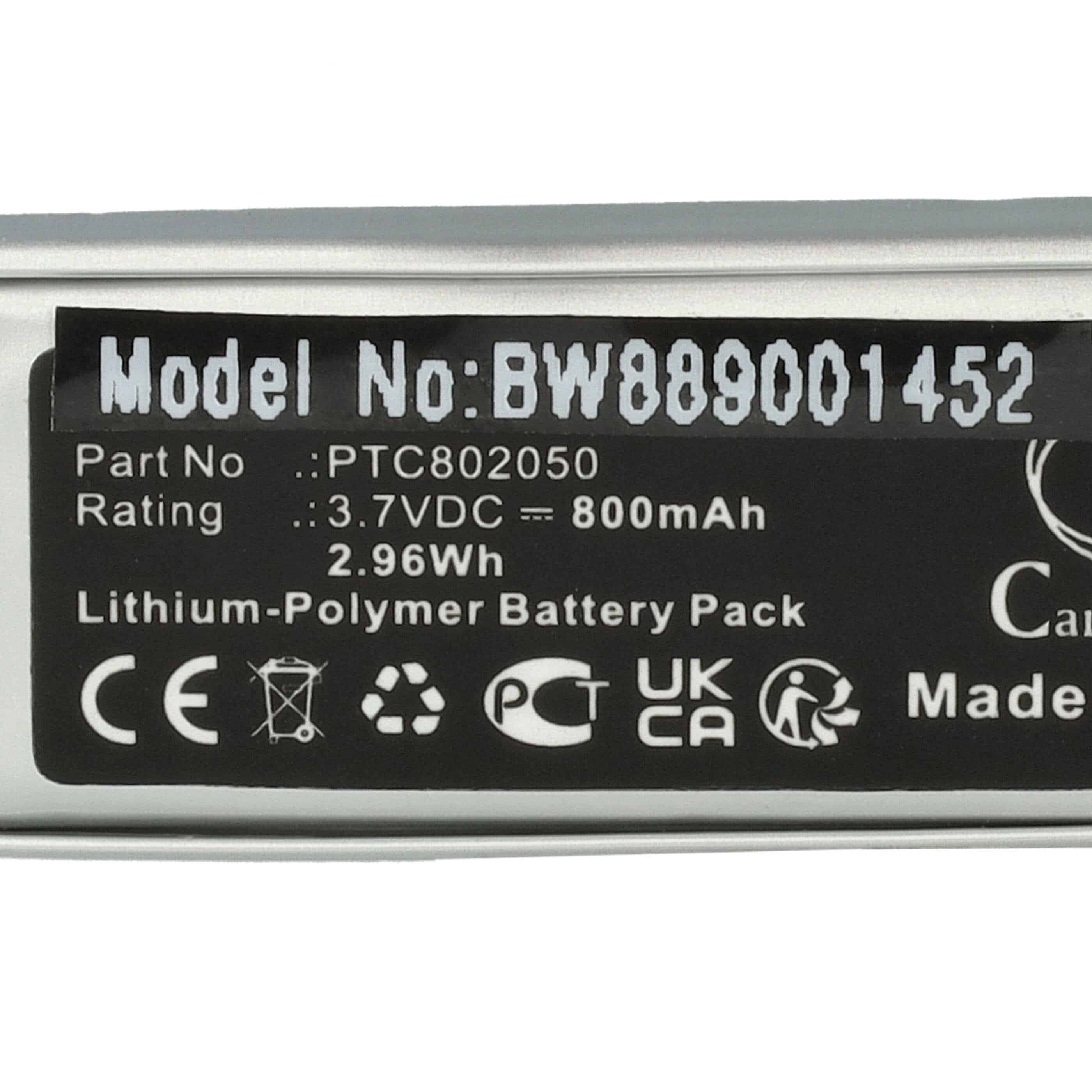 Batterie remplace Sena PTC802050 pour casque audio - 800mAh 3,7V Li-polymère