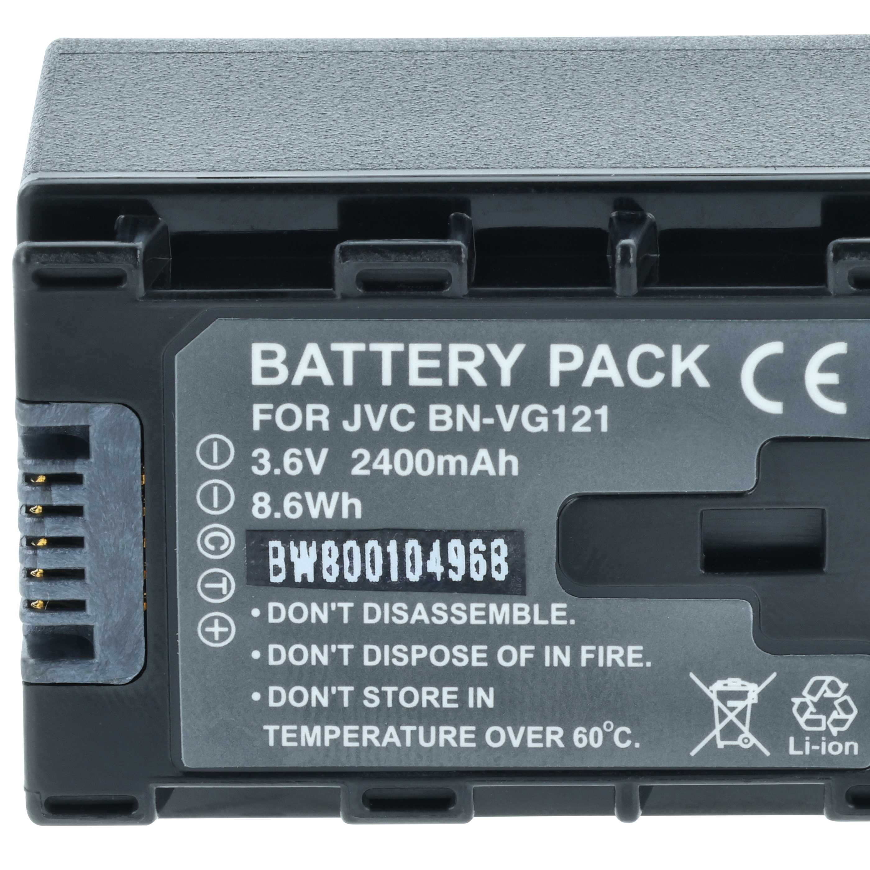 Videocamera 2x Battery replaces JVC BN-VG121, BN-VG121AC, BN-VG121E, BN-VG121SU - 2400 mAh 3.6 V Li-Ion