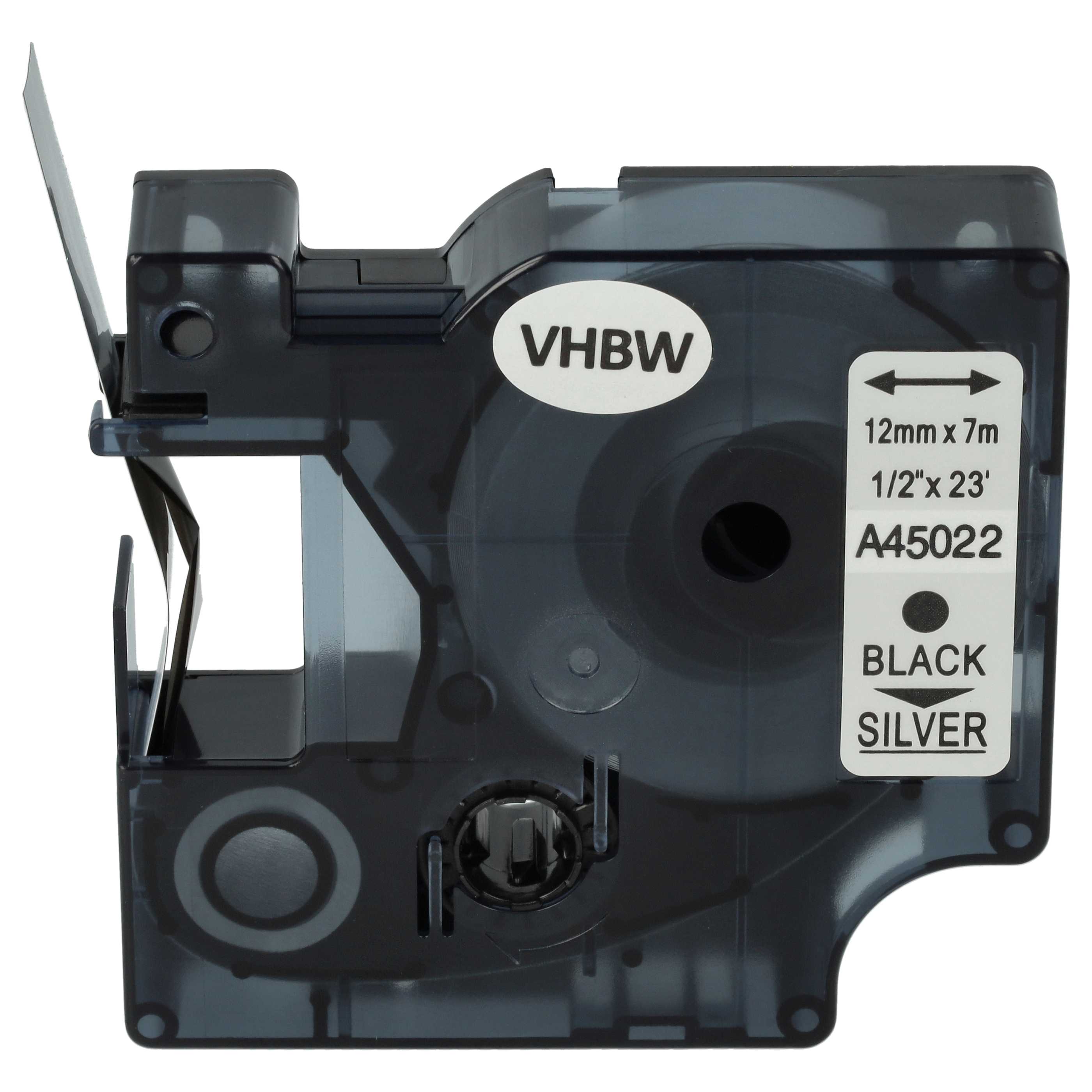Label Tape replaces Dymo D1, 45022 - 12 mm Black to Silver